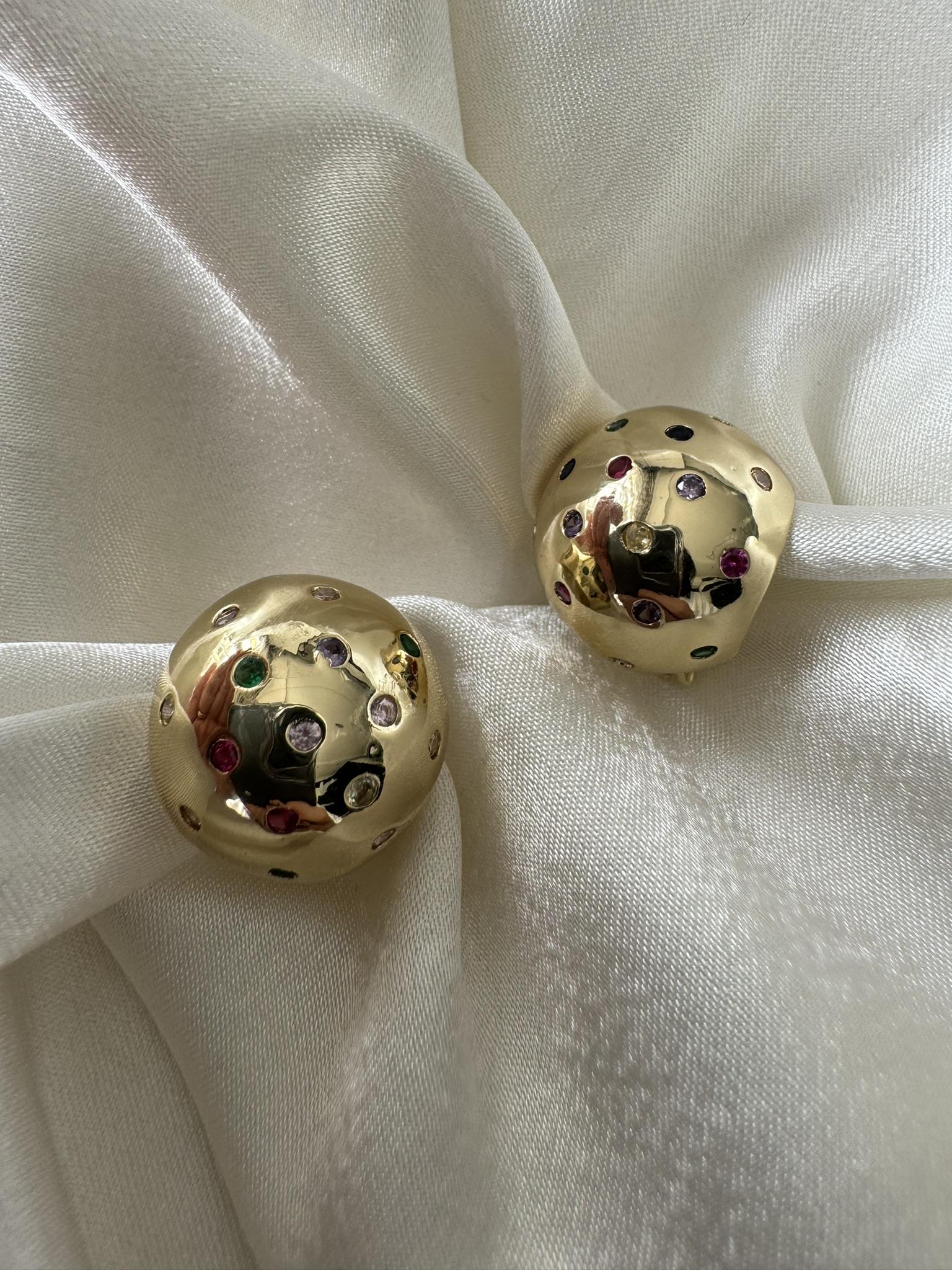 Taşlı Top Gold Küpe