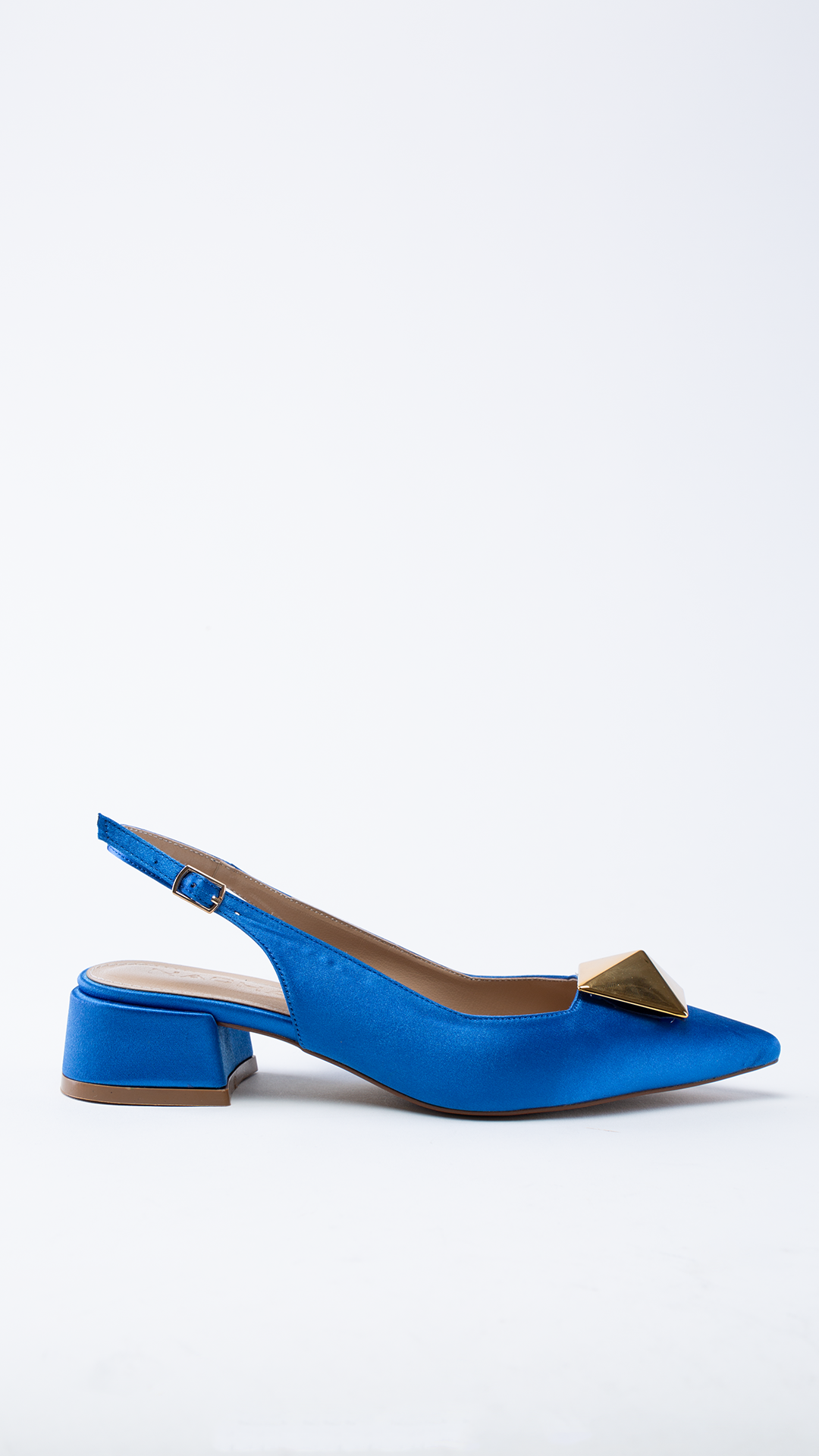 Eldon Saks Mavi Saten Tokalı Arkası Açık Topuklu Ayakkabı