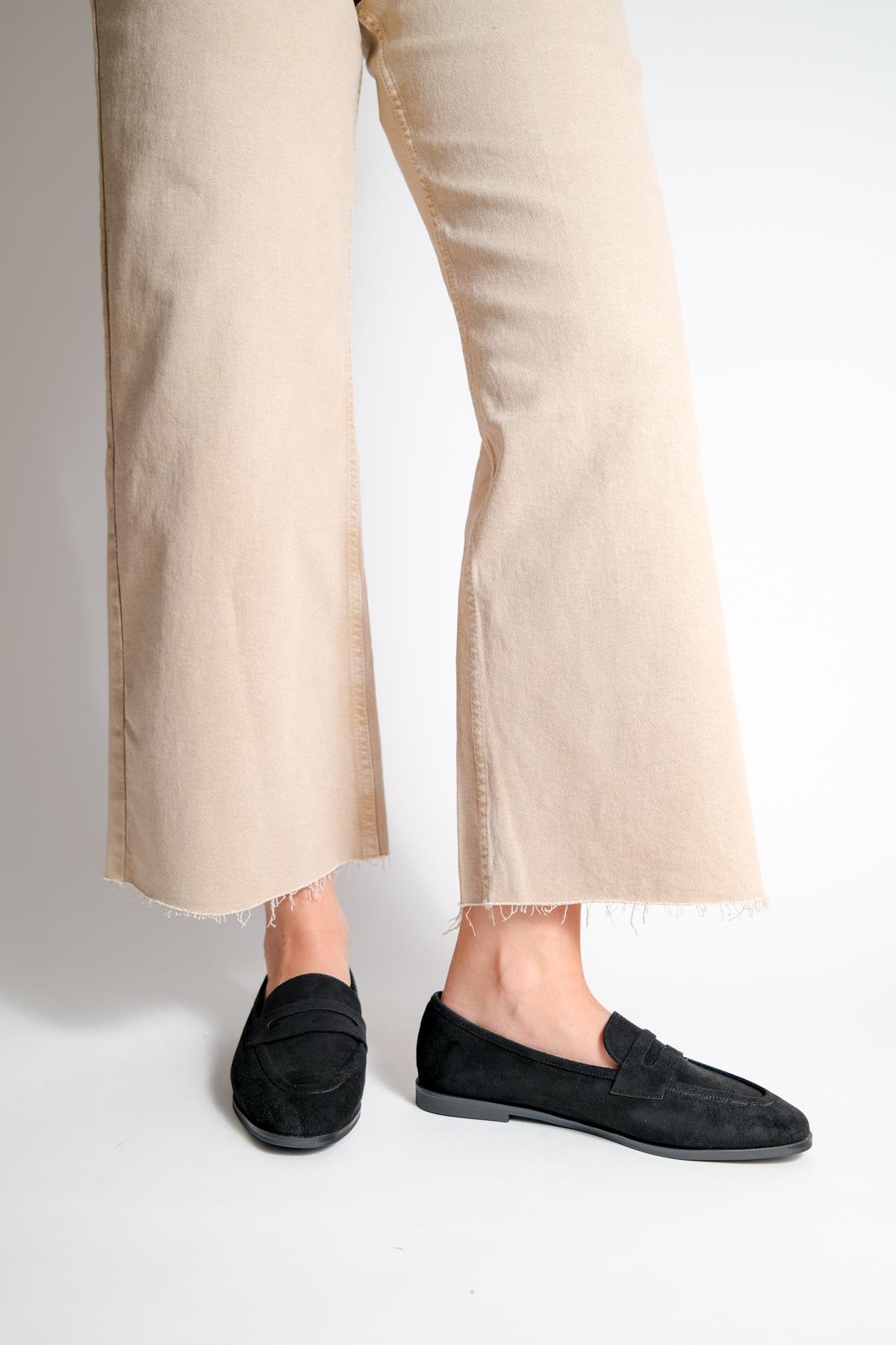 Dante Siyah Süet İçi deri  Kadın Loafer Ayakkabı