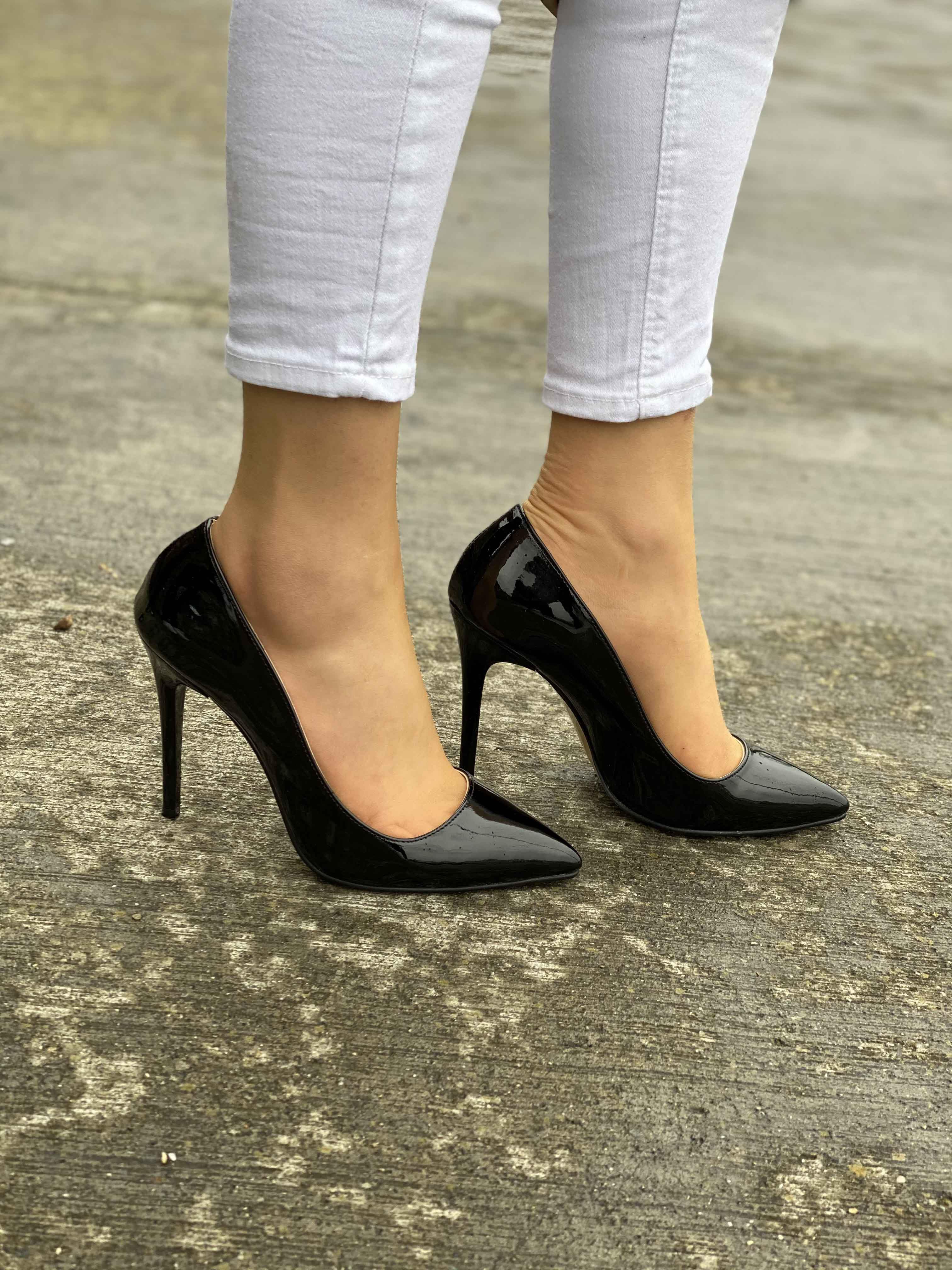 Deri Kabusu Kadın Rugan Stiletto Ayakkabı Mj-101 - SIYAH