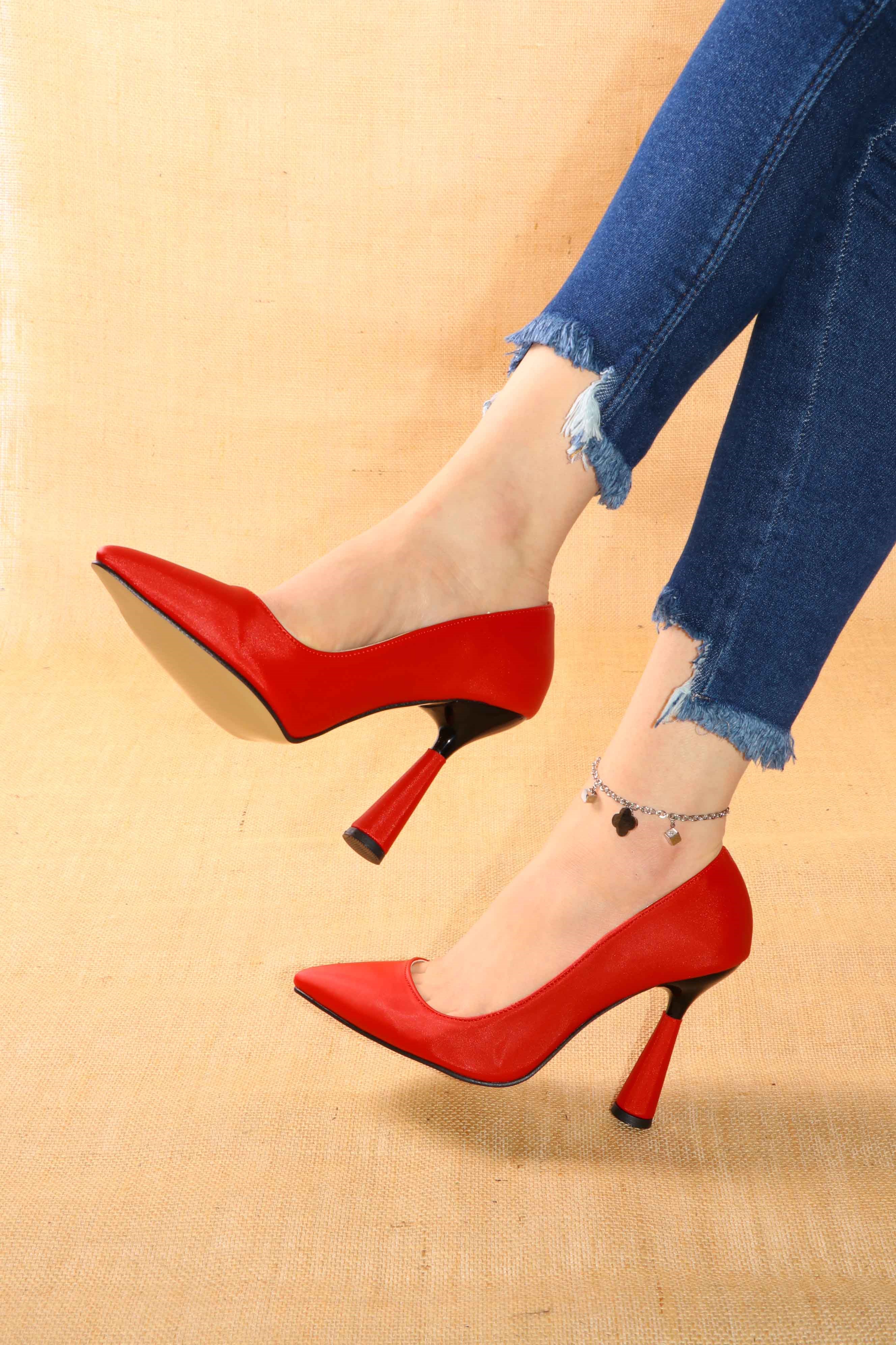 Deri Kabusu Saten Kadın Stiletto Ayakkabı Mj-101