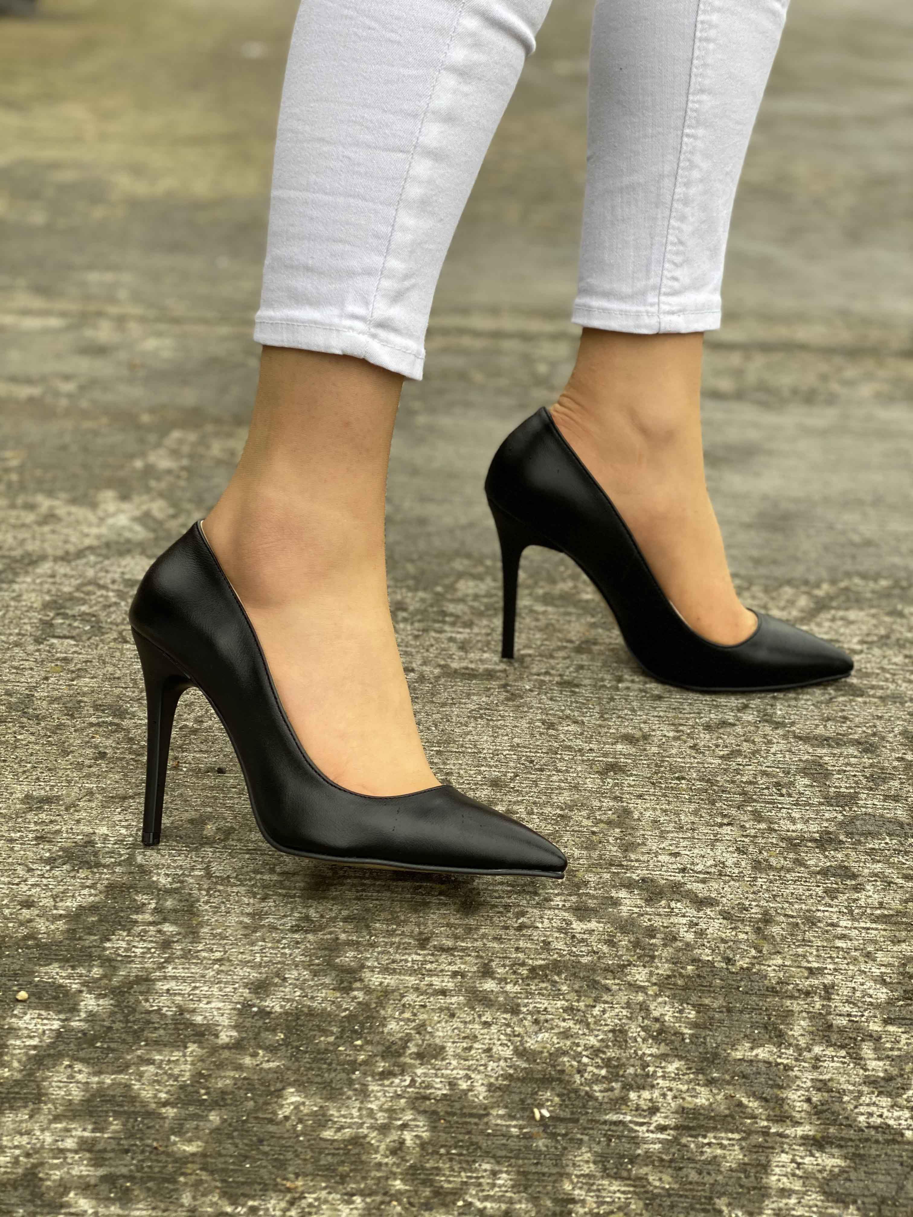 Deri Kabusu Stiletto Cilt Kadın Ayakkabı Mj-101 - SIYAH