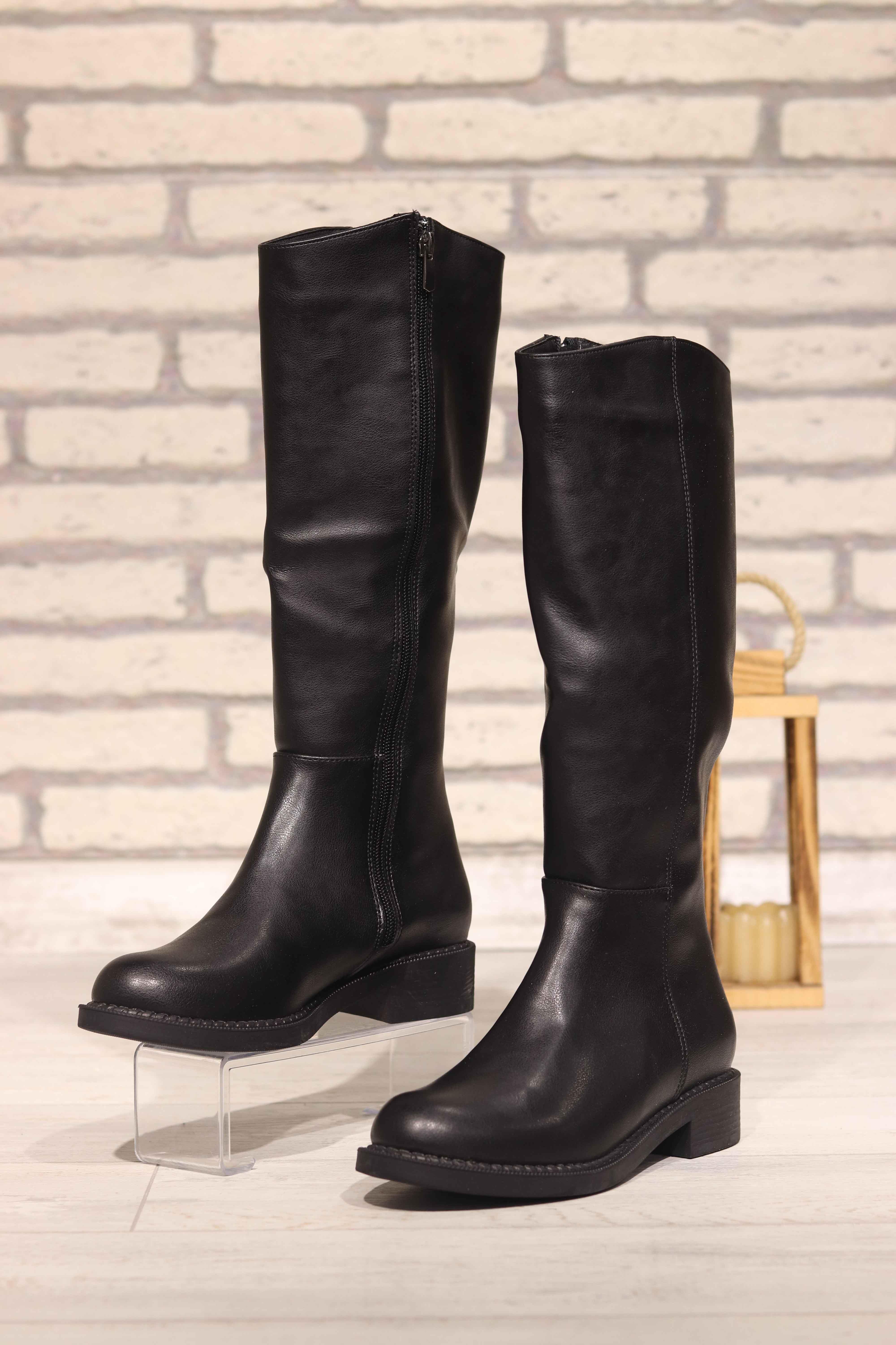 Deri Kadın Dizaltı Çizme 301 - SIYAH