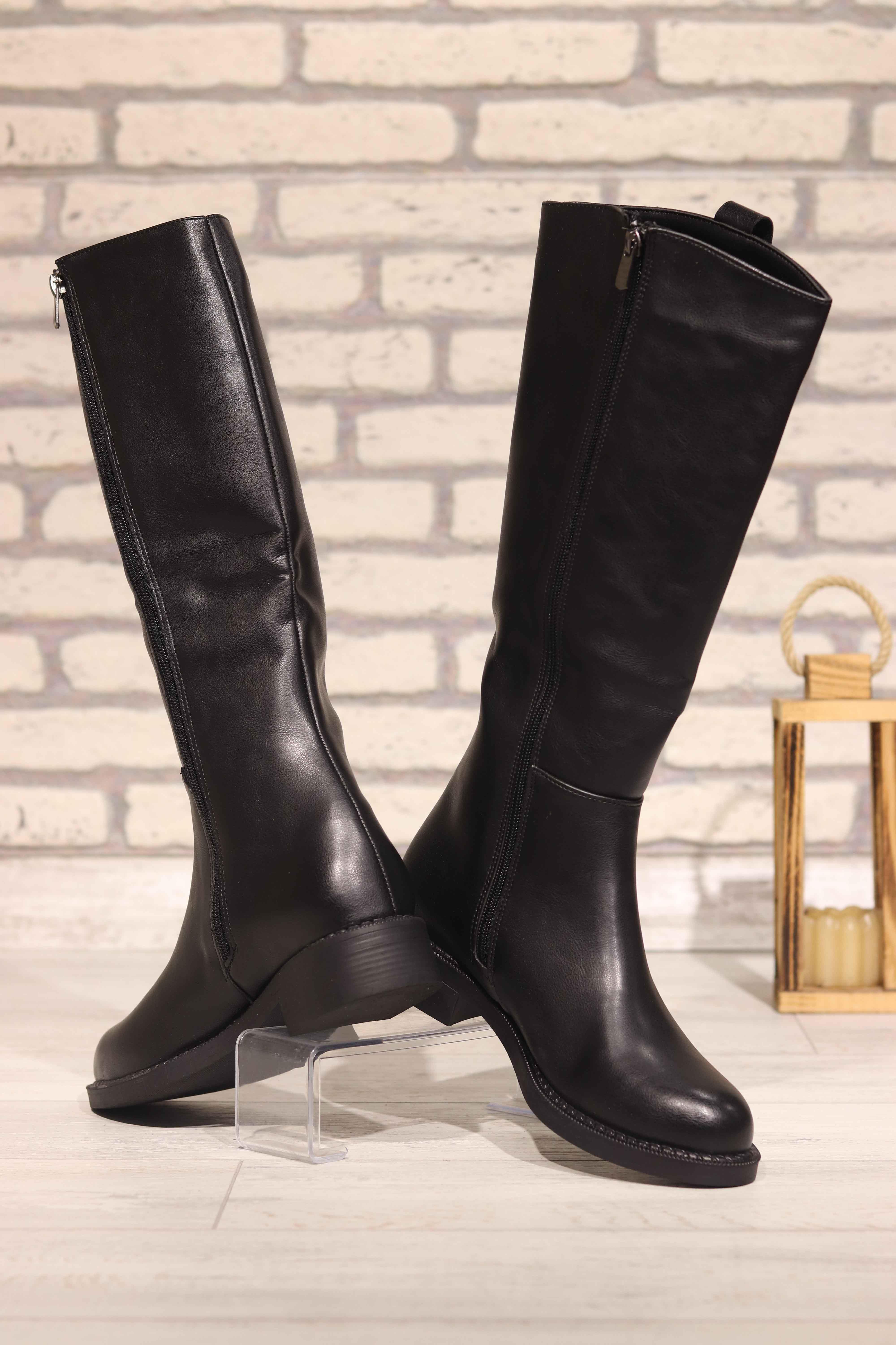 Dizaltı Kadın Deri Çizme 300 - SIYAH