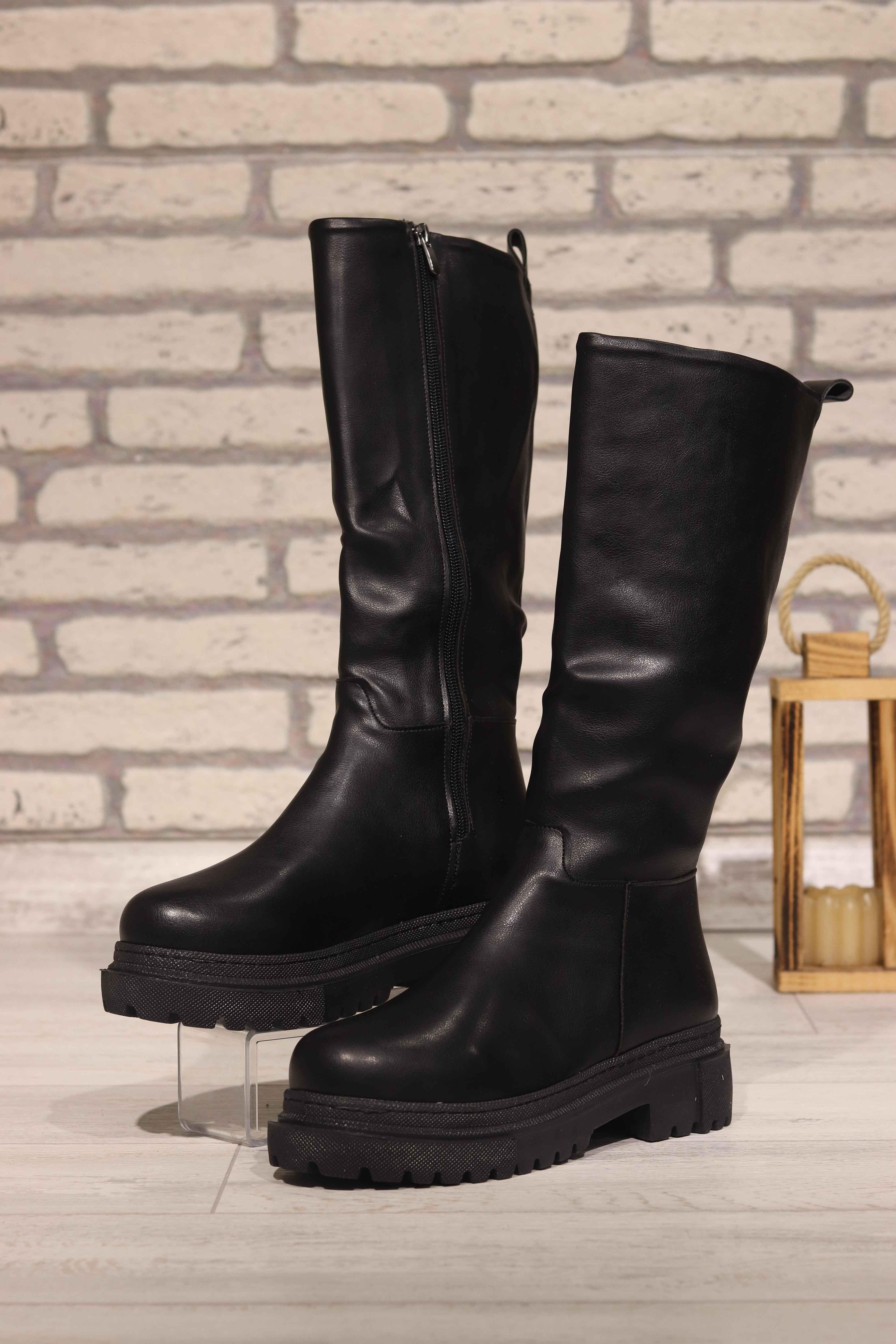 Kalın Taban Dizaltı Kadın Çizme 265 - SIYAH