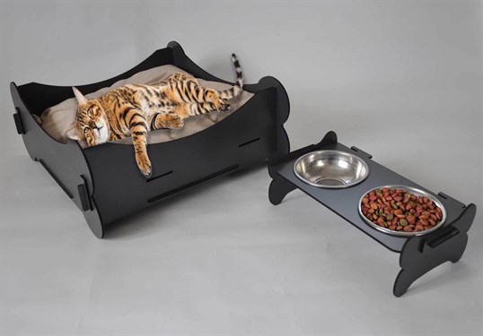 Kedi Yatağı Köpek Yatağı Kedi Mama Kabı Su Kabı Kedi Minderi Gri