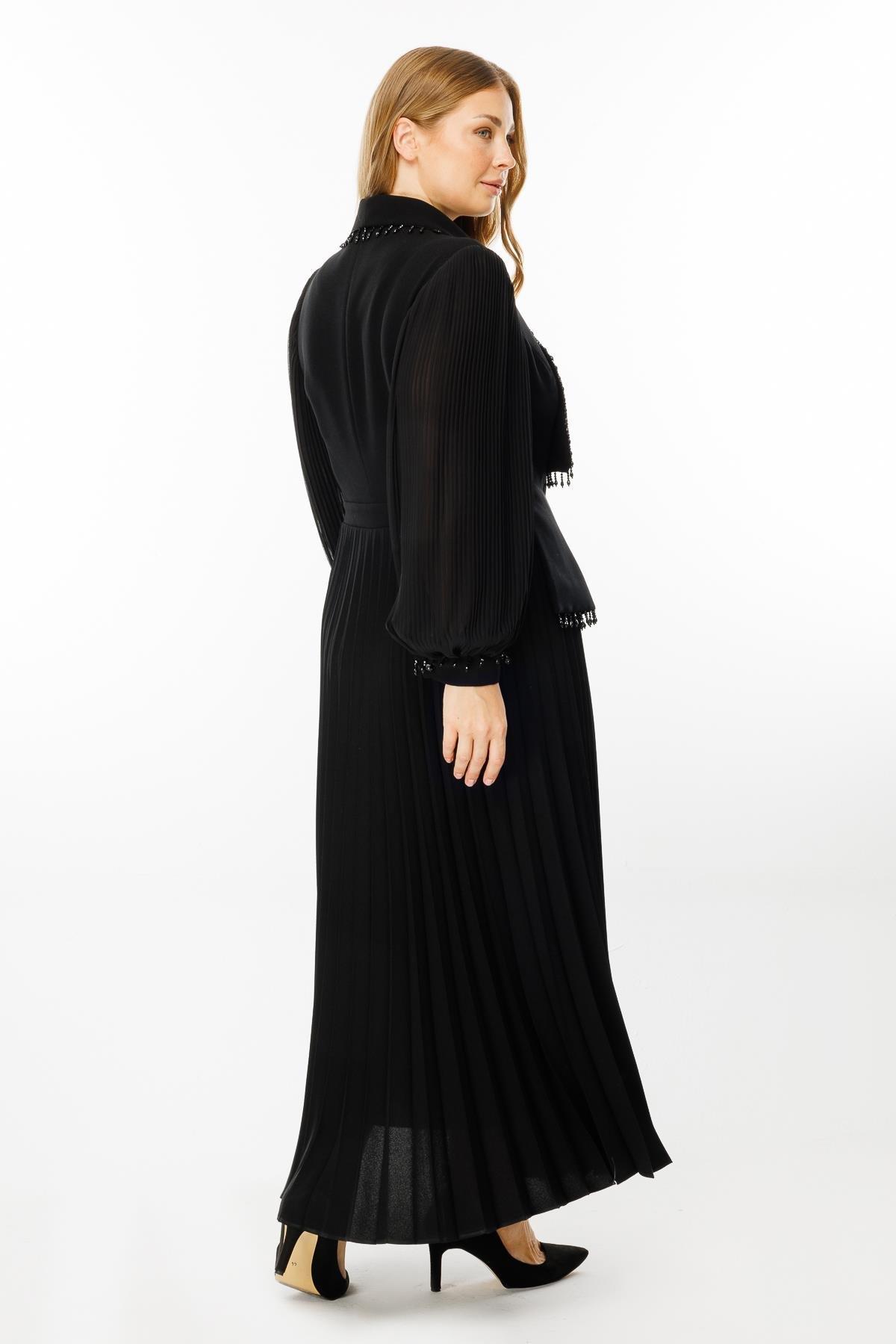 MODAİLGİ Piliseli Uzun Elbise 08040 Siyah