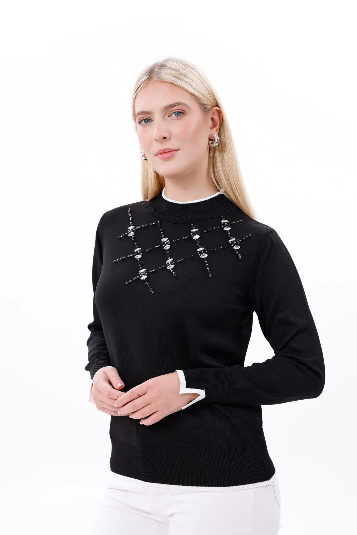 N-PRİVE TAŞ İŞLEMELİ TRİKO 17006 Siyah