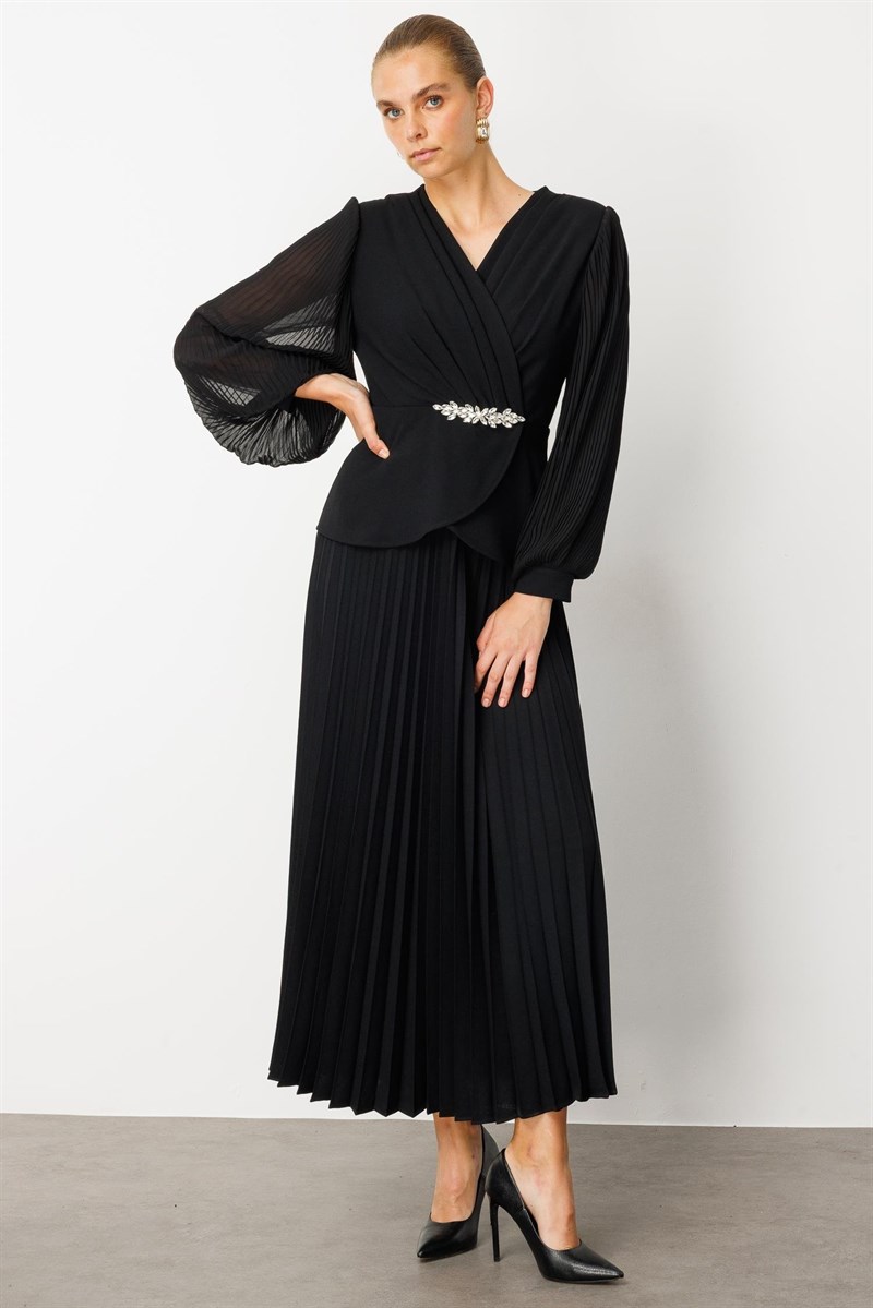 MODA İLGİ Eteği Pliseli Elbise 60071 Siyah