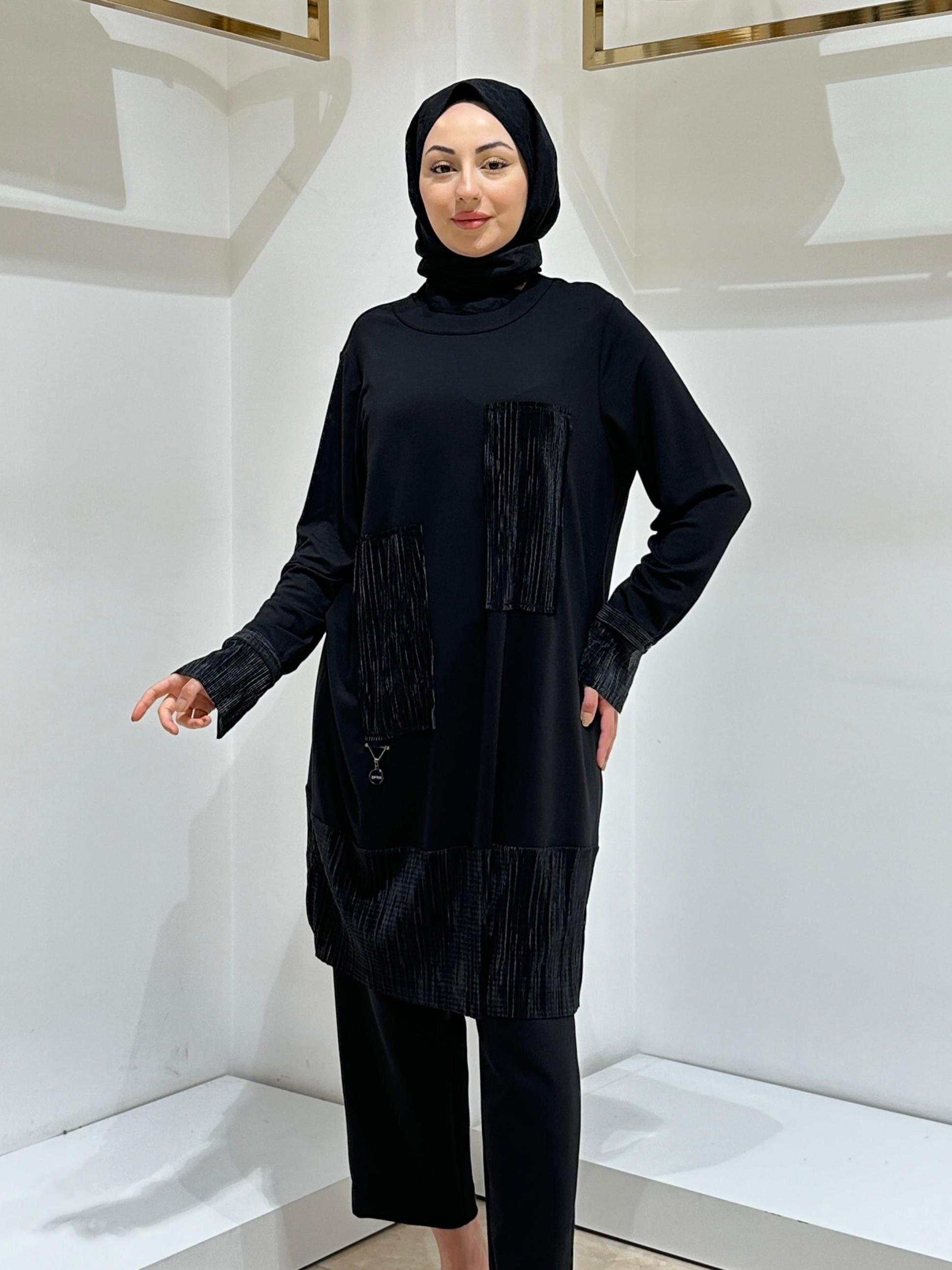 DEFRİNA PİLİSELİ DETAYLI TUNİK 31169 Siyah