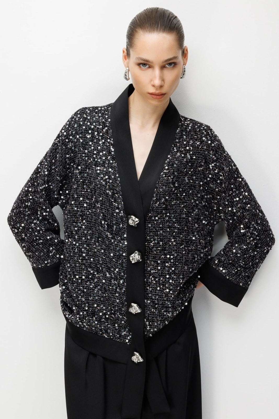 MODA İLGİ Oversize Düğme Detaylı Ceket 70111 Siyah