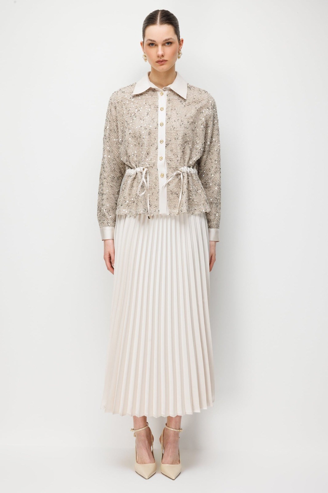 MODA İLGİ Pullu File Detaylı Tunik 15104 Taş