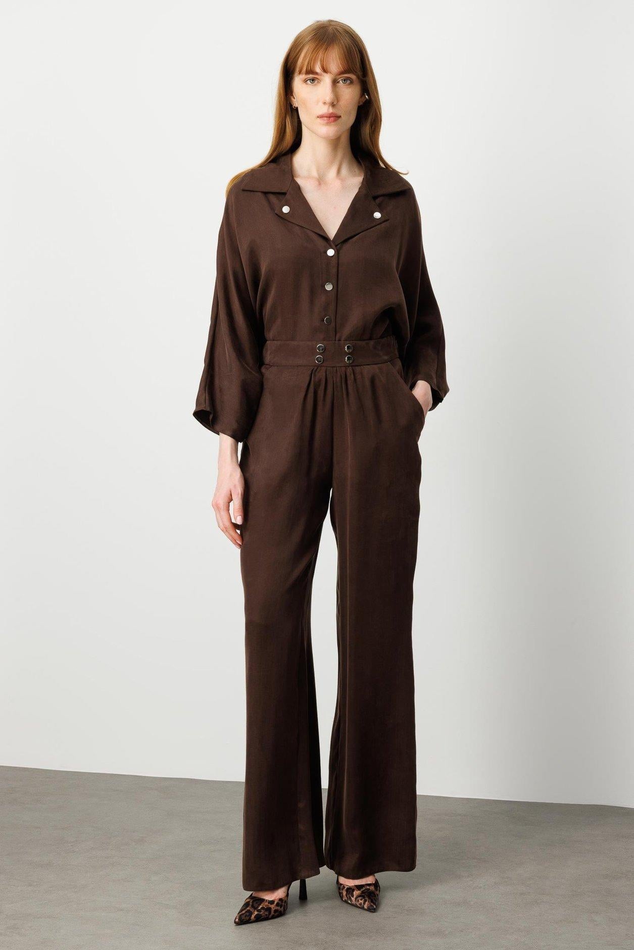 MODAİLGİ Cepli Yüksel Bel Pantolon 40025 Kahve