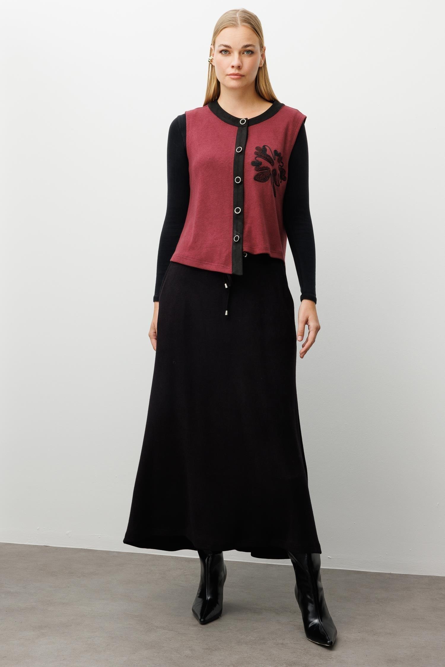 MODAİLGİ İşlemeli Asimetrik Triko Yelek 77015 Bordo