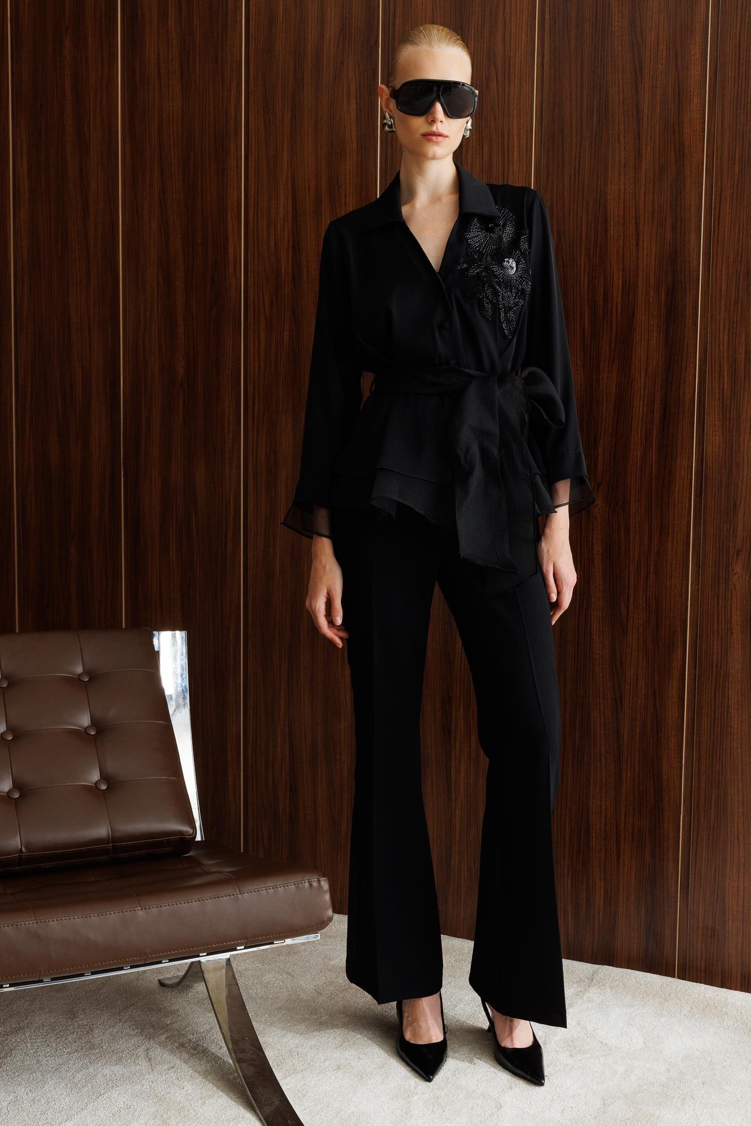 MODAİLGİ Organze Tüllü Gömlek 10019 Siyah