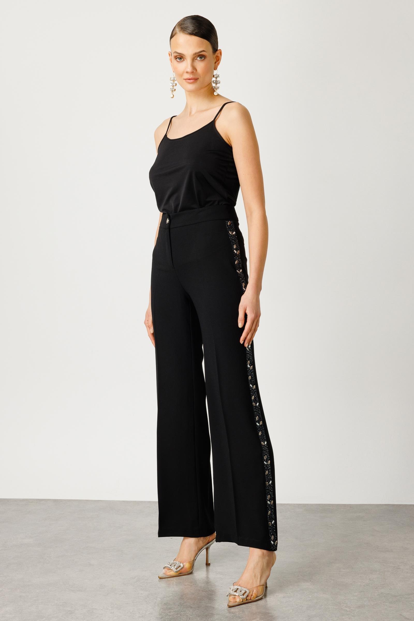 MODAİLGİ YANLARI TAŞ ŞERİTLİ PANTOLON 04545 Siyah