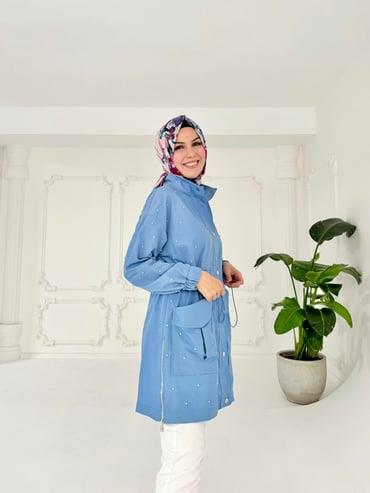 MOODBASİC TAŞ İŞLEMELİ TRENCH MB25.69 Mavi