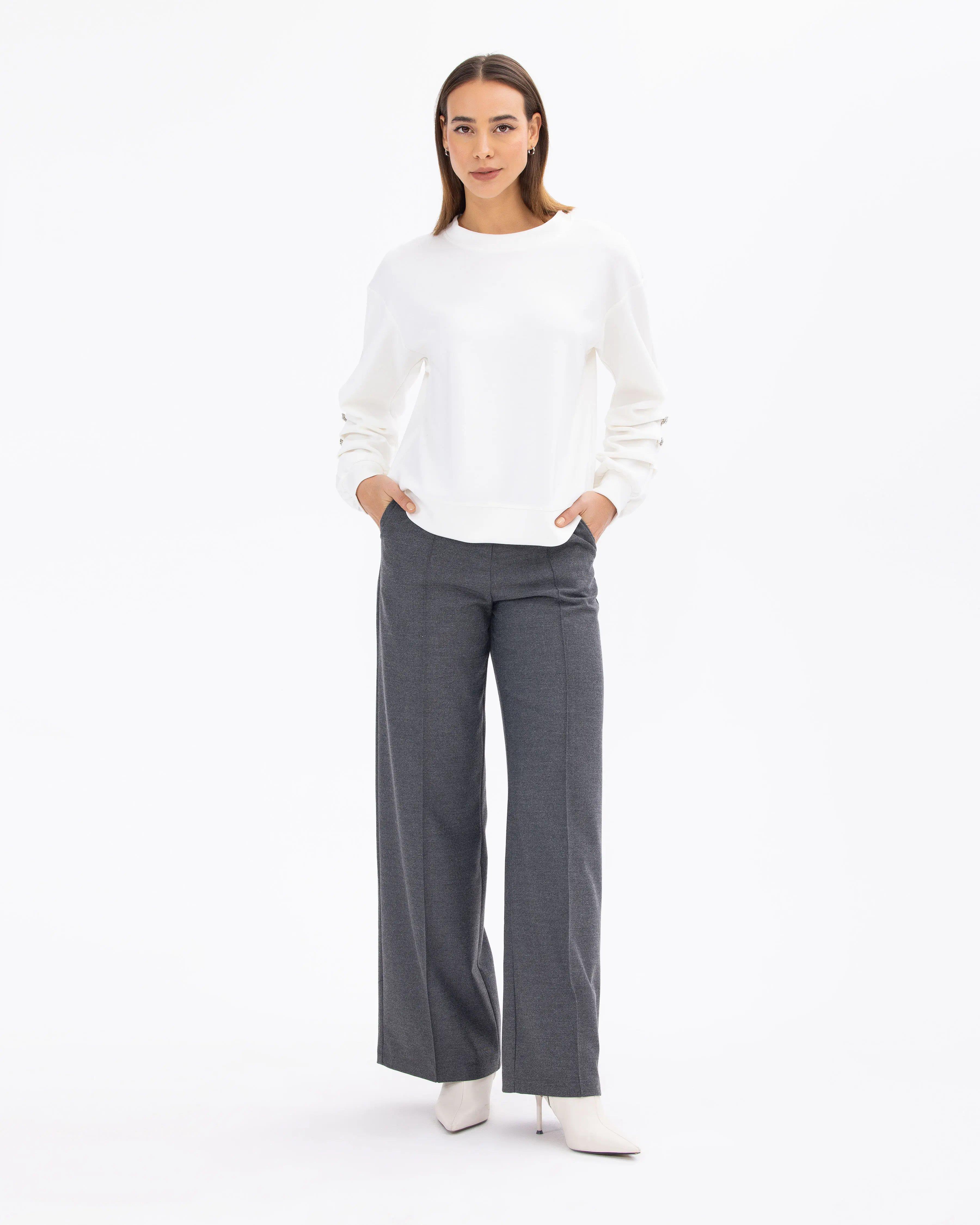 Seçil Aksesuarlı Sweatshirt - 231501026 Beyaz