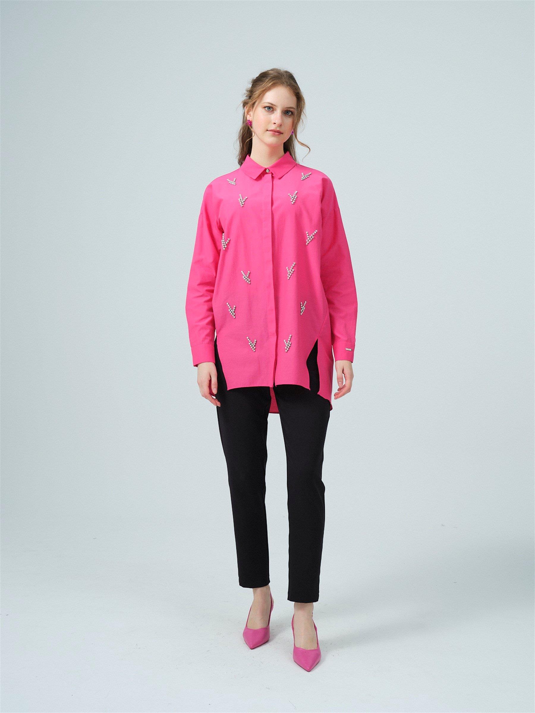 TAŞ DETAYLI GÖMLEK Fuşya
