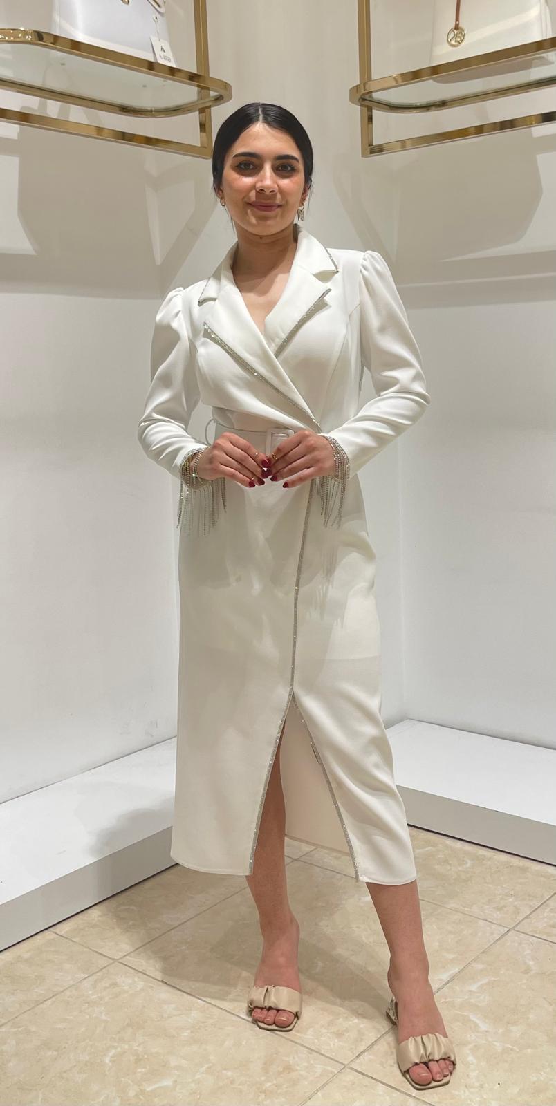 YENİ TREND ŞERİT TAŞLI ELBİSE 3115 BEYAZ