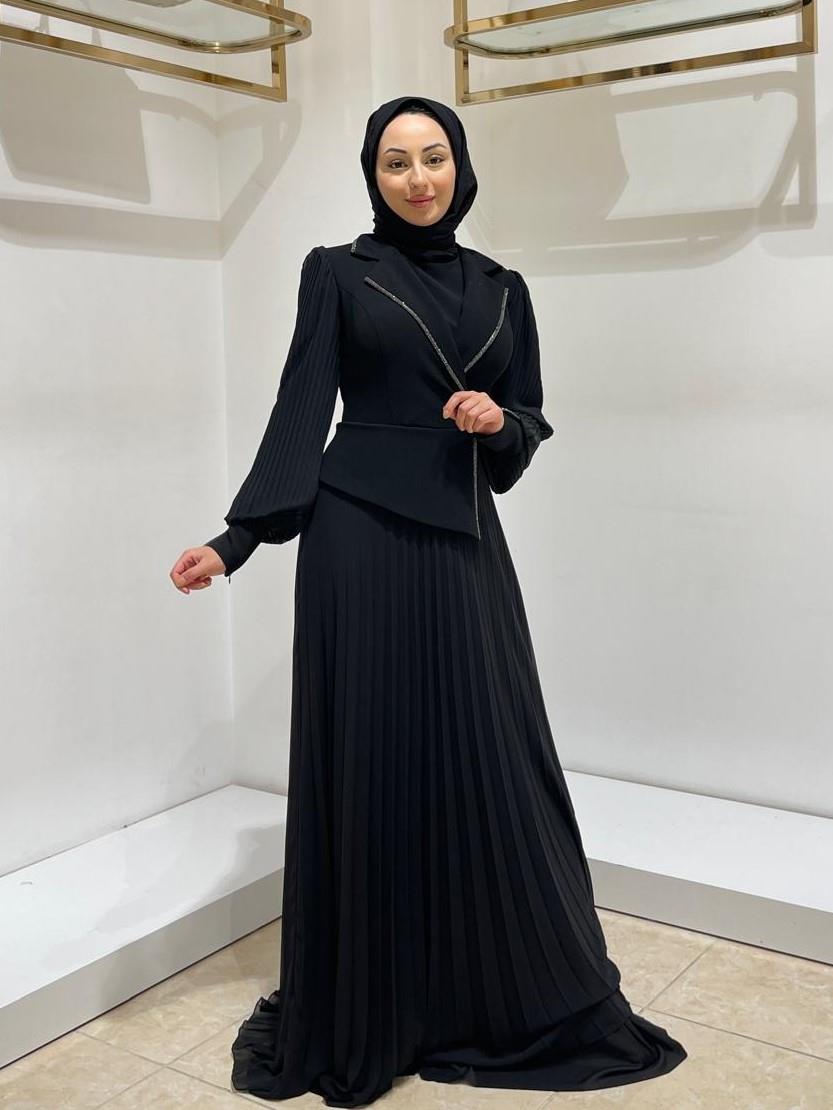 YENİ TREND SİM ŞERİTLİ ELBİSE 3078 Siyah