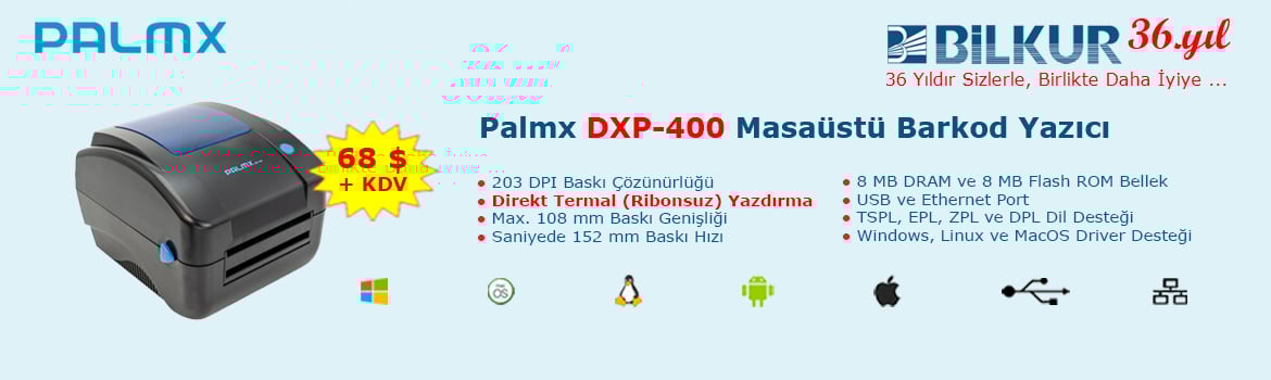 Palmx DXP-400 Barkod Yazıcı USB,Ethernet Bağlantılı