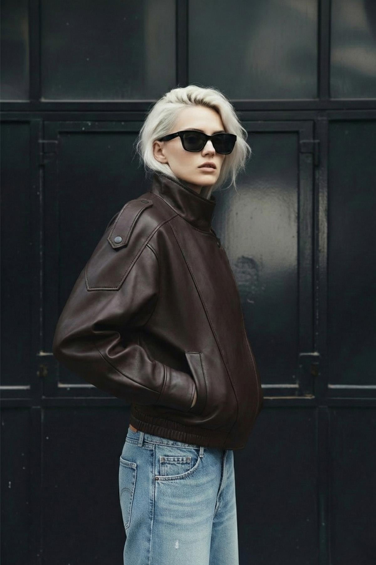 Oversize Kadın Deri Ceket