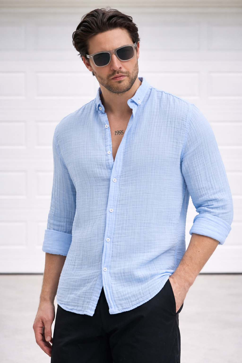 Uzun Kol Yazlık Müslin Keten Gömlek