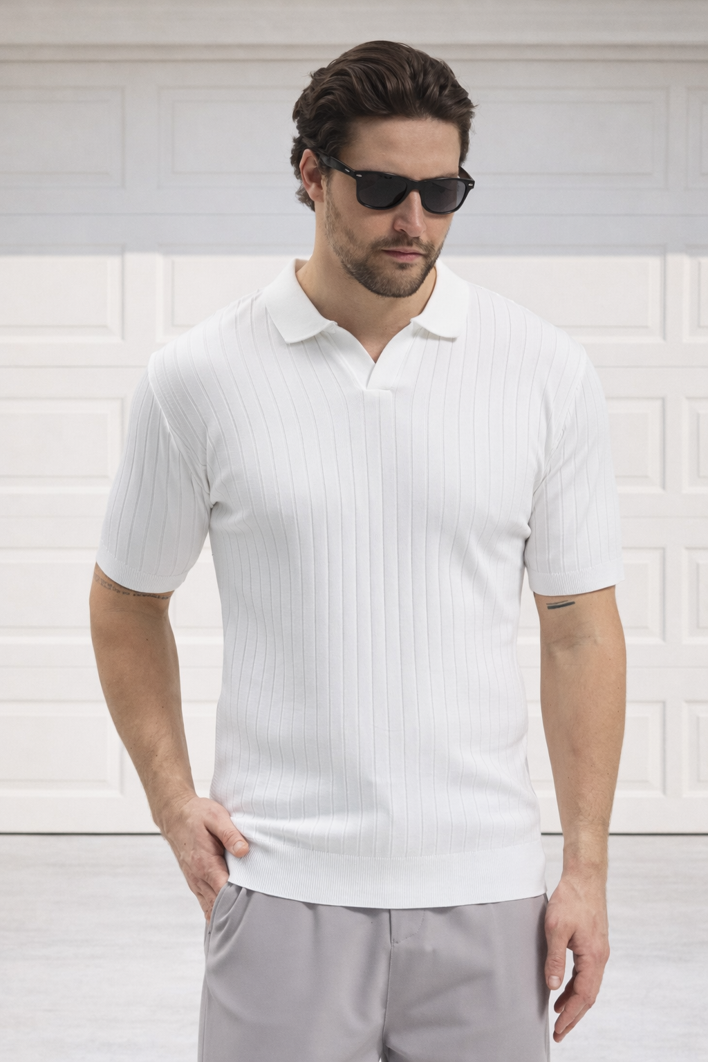 Polo Yaka Çizgili Triko Erkek Pamuklu Tişört