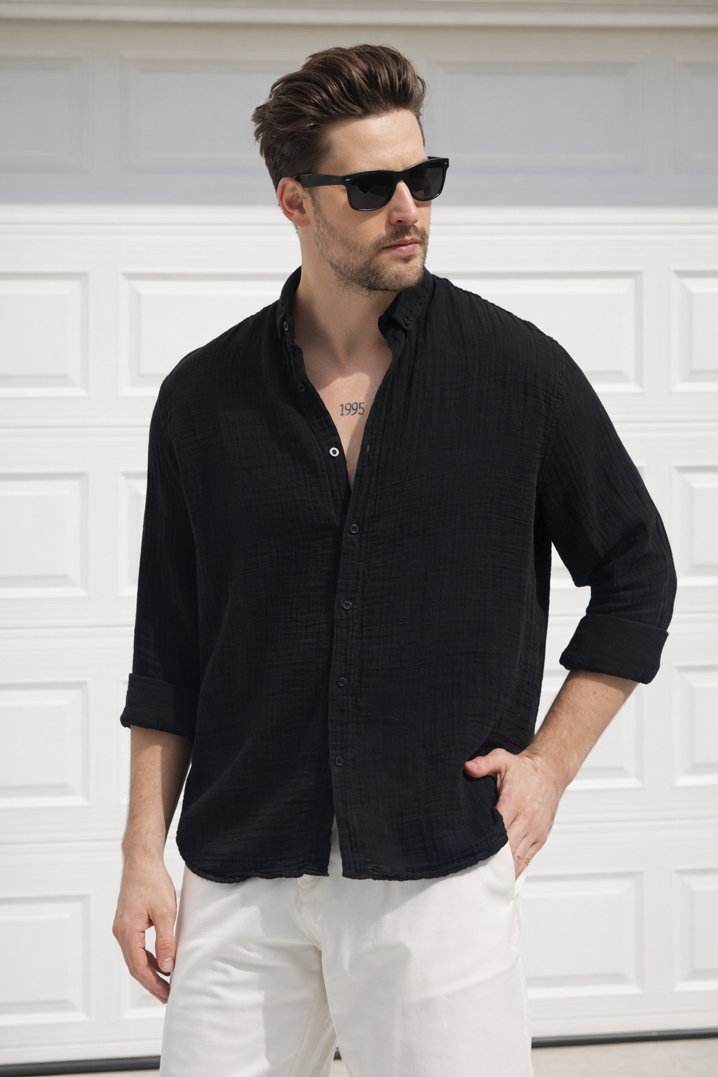 Uzun Kol Yazlık Müslin Keten Gömlek