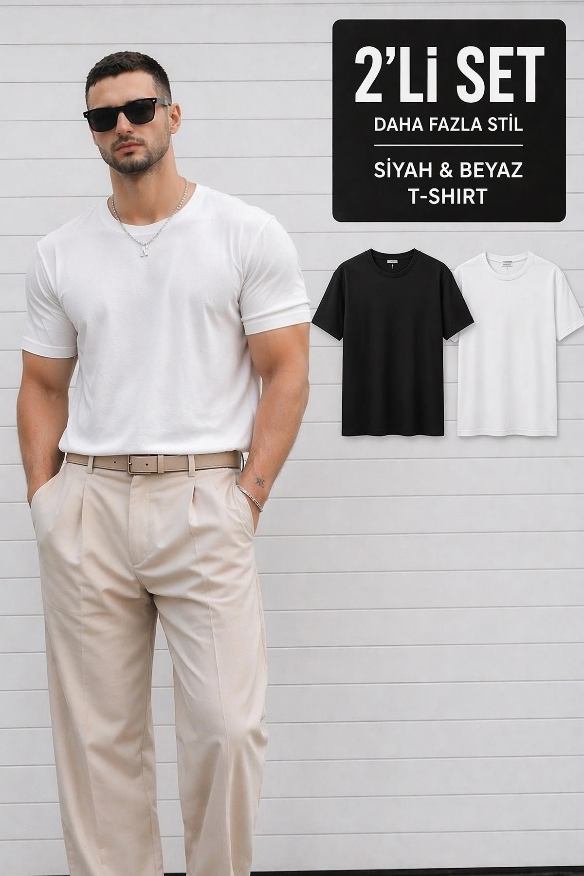 2li Paket Bisiklet Yaka Comfort Rahat Kalıp Modal Penye Tshirt