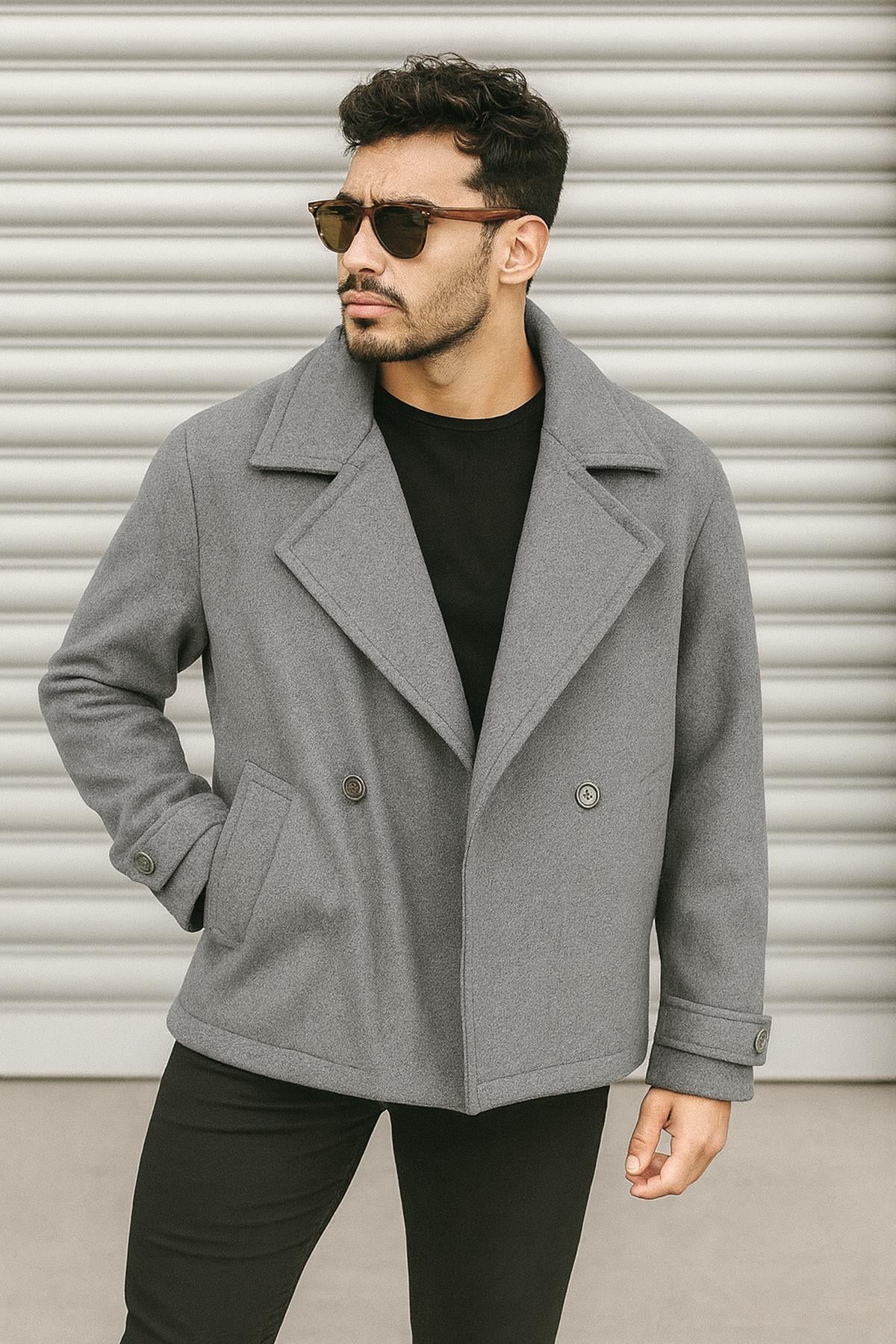 Erkek Oversize Kruvaze Kaşe Kaban
