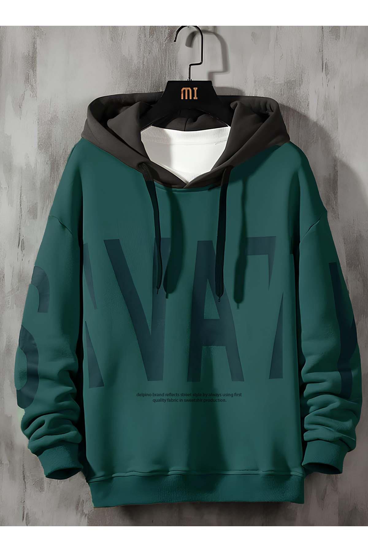 Kapüşonlu Yarım Oversize Sweatshirt