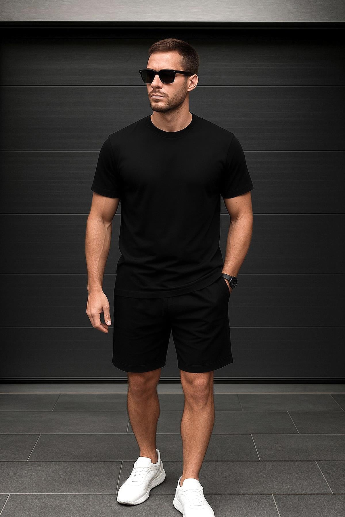 Regular Kalıp 2'li Set Relax Comfort Fit Şardonsuz Tshirt Şort Eşofman Takımı