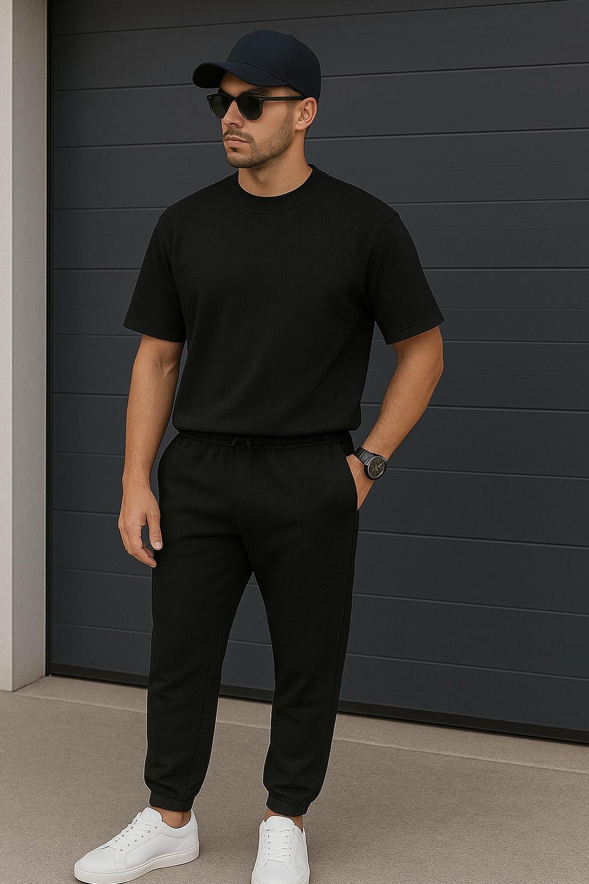 Regular Kalıp 2'li Set Relax Comfort Fit Şardonsuz Tshirt Jogger Eşofman Takımı