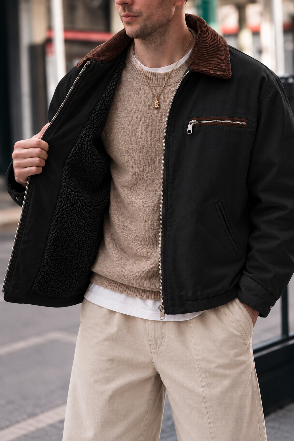 Erkek İçi Kürklü Gabardin Mont