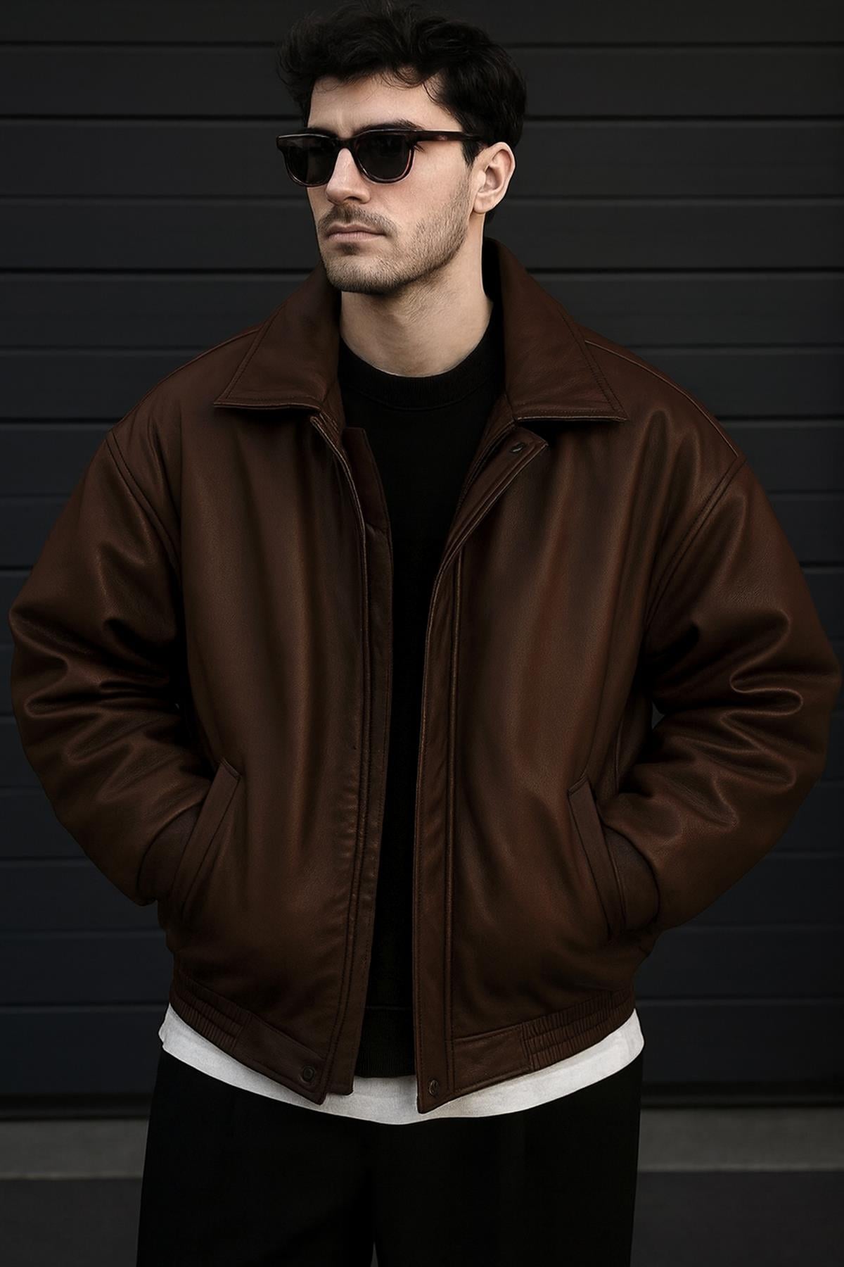 Oversize Siyah Deri Ceket