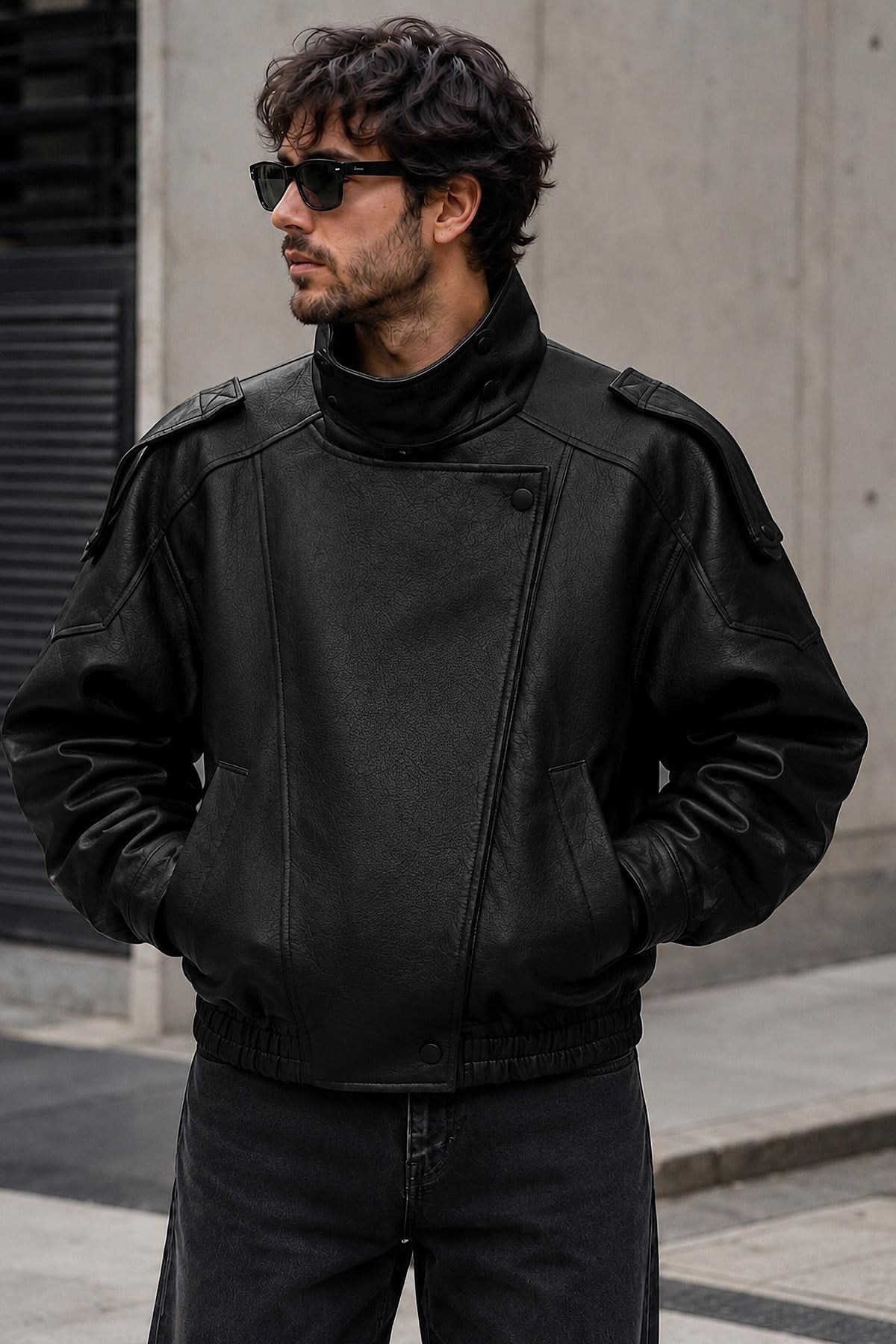 Oversize Siyah Deri Ceket