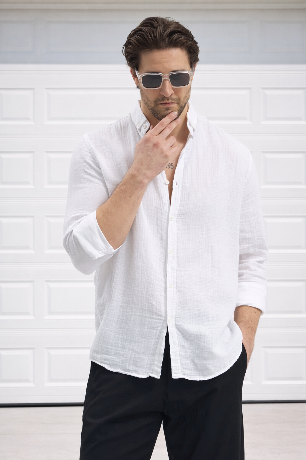 Uzun Kol Yazlık Müslin Keten Gömlek