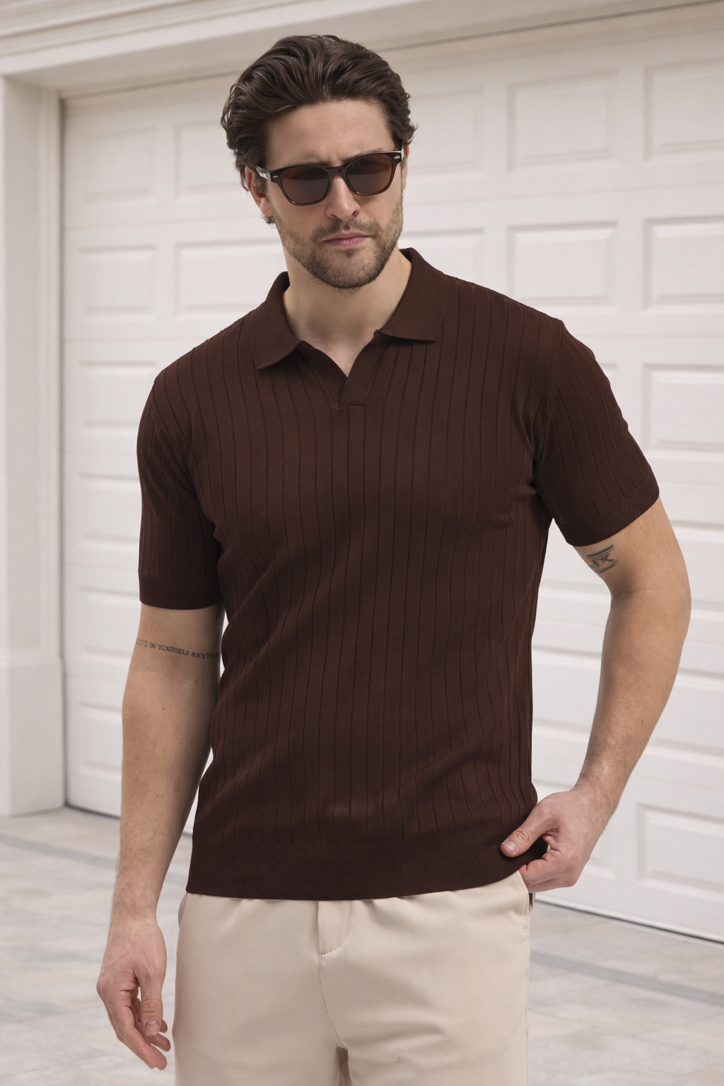 Polo Yaka Çizgili Triko Erkek Pamuklu Tişört