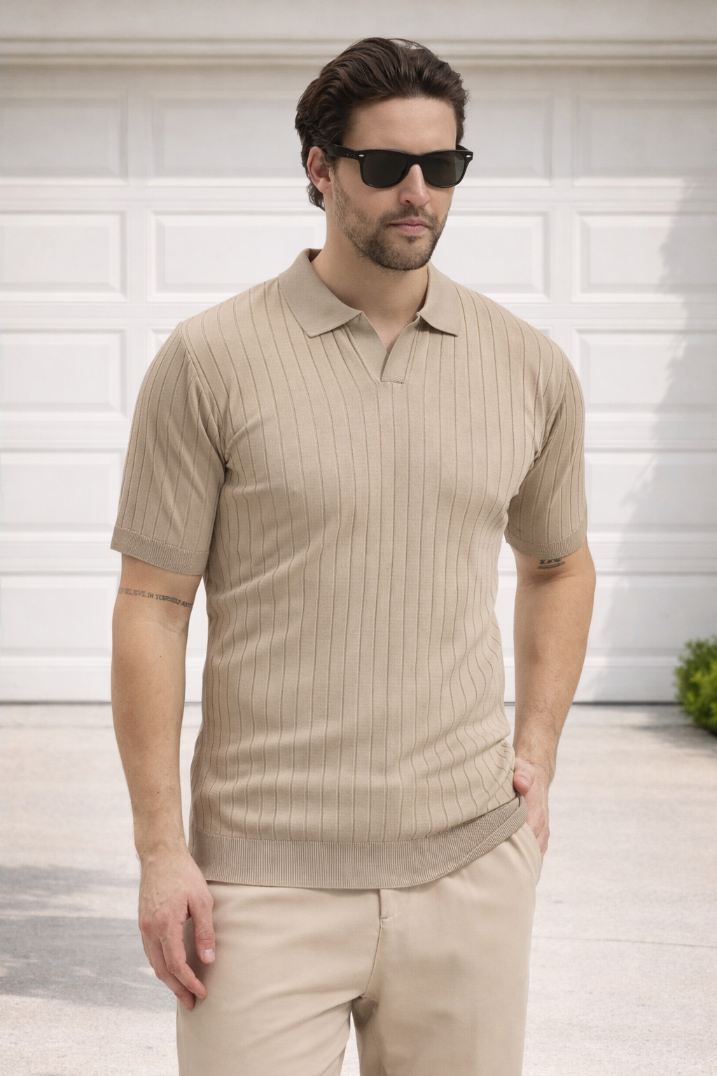 Polo Yaka Çizgili Triko Erkek Pamuklu Tişört