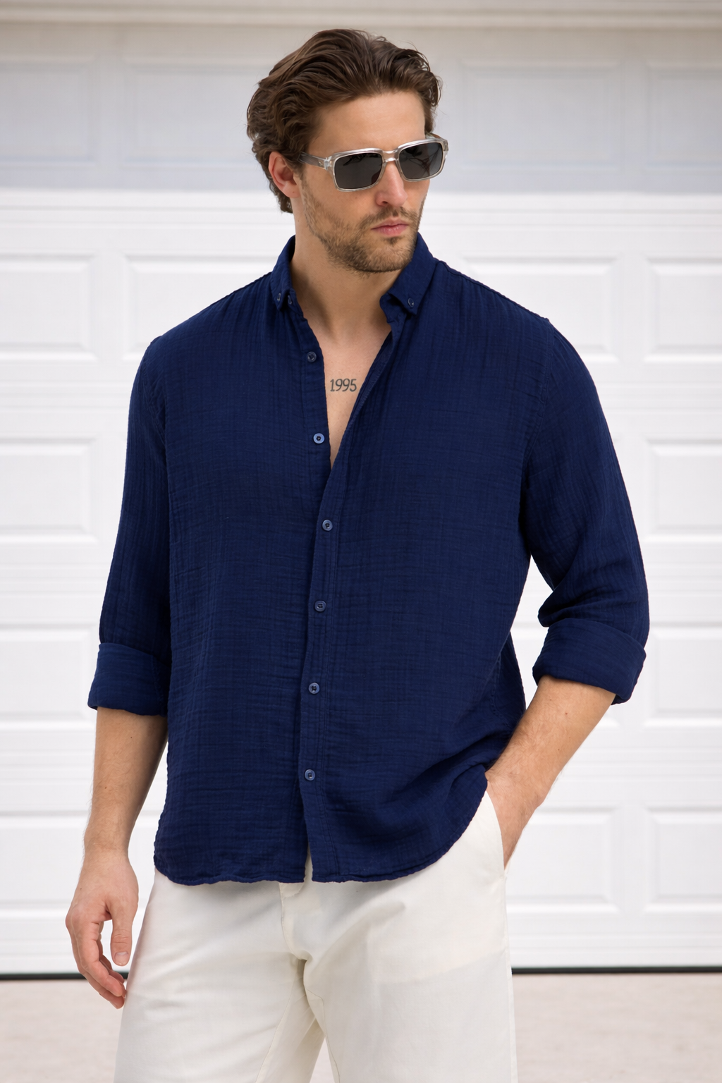 Uzun Kol Yazlık Müslin Keten Gömlek