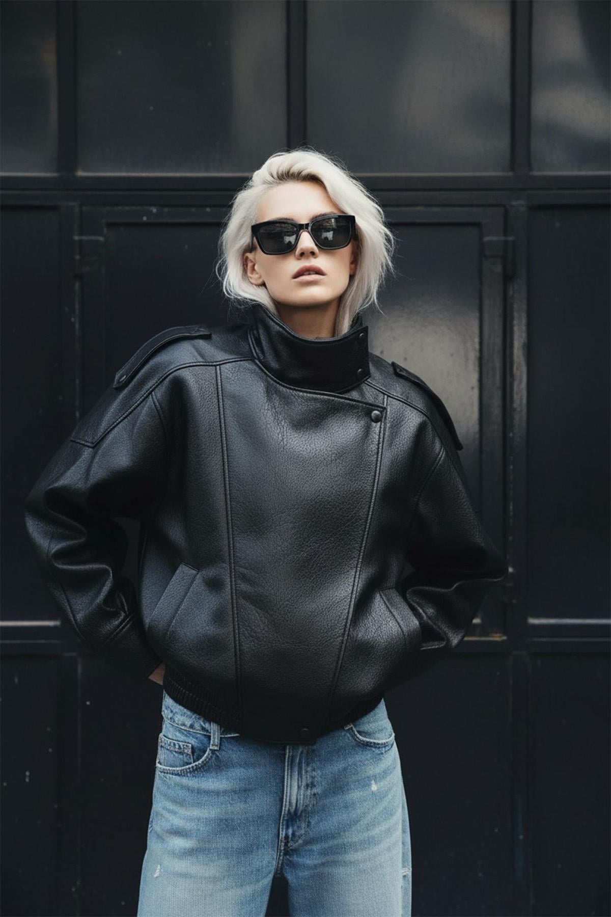 Oversize Kadın Deri Ceket