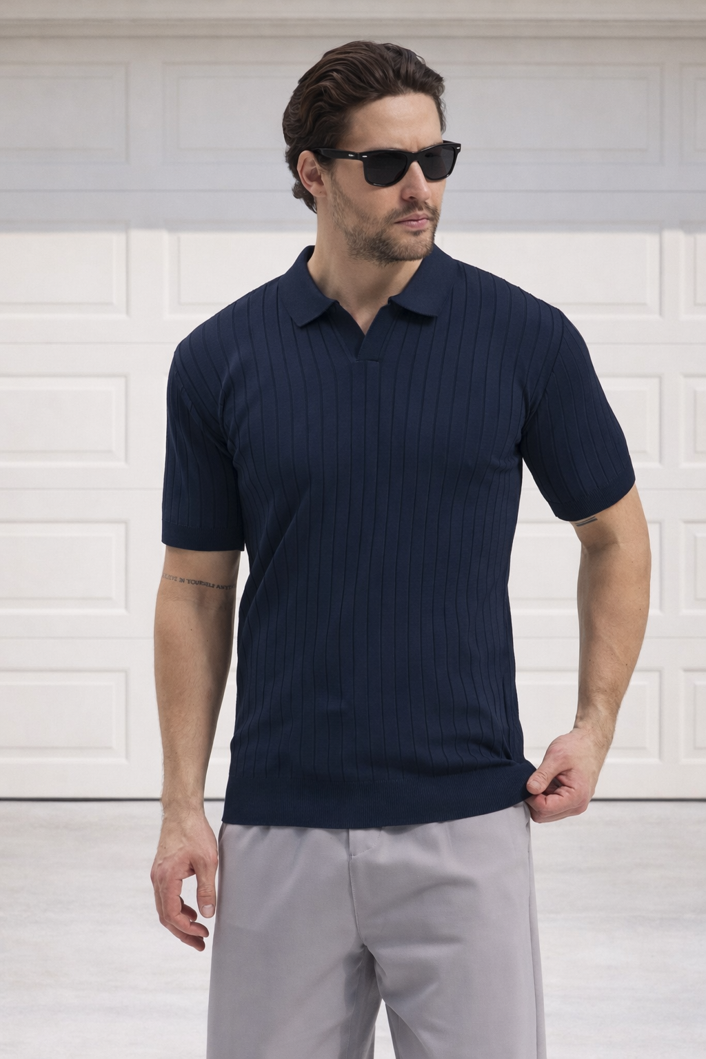 Polo Yaka Çizgili Triko Erkek Pamuklu Tişört