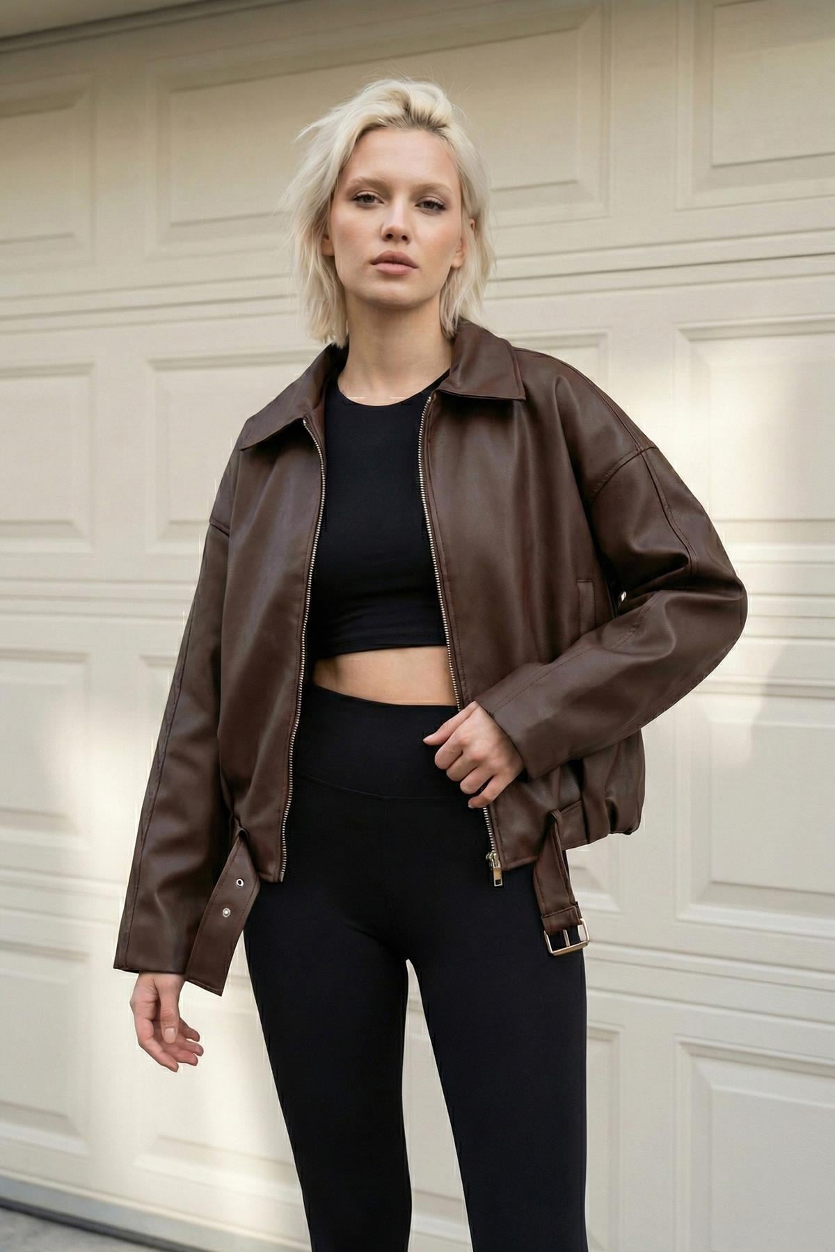 Oversize Kadın Deri Ceket