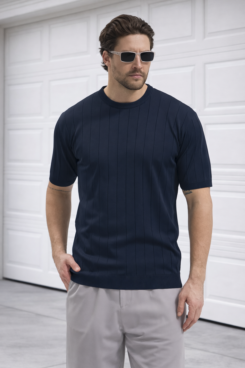 Bisiklet Yaka Triko Erkek Pamuklu Tişört