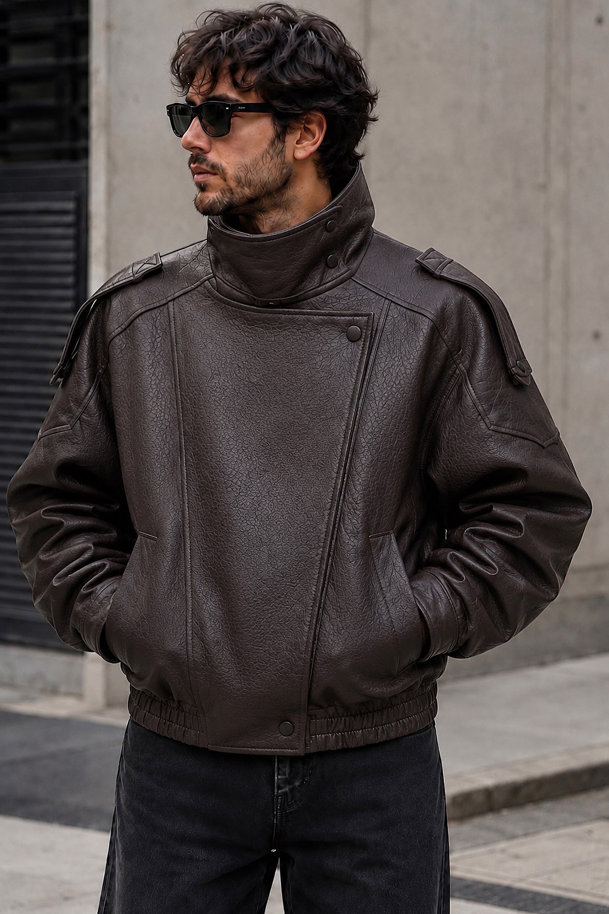 Oversize Siyah Deri Ceket