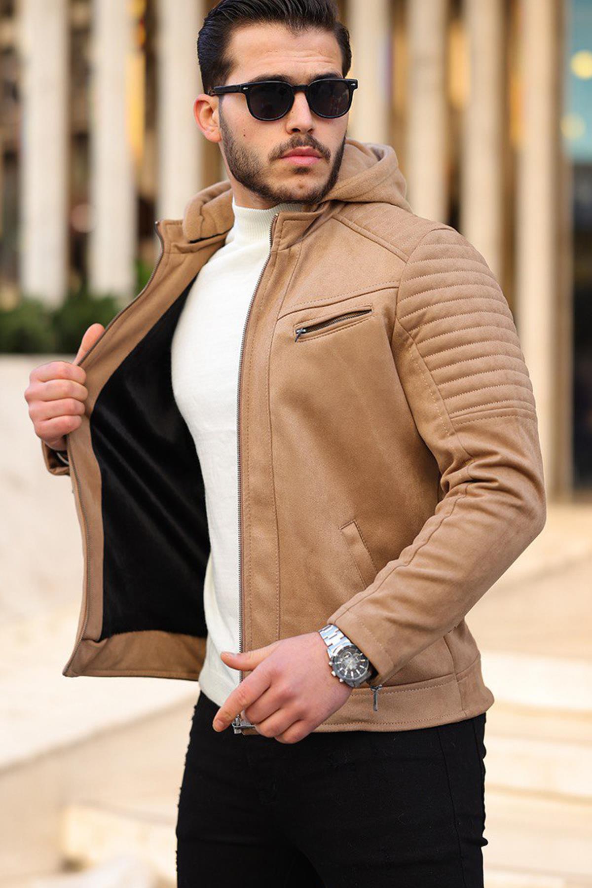 Kapüşonlu Erkek Süet Ceket