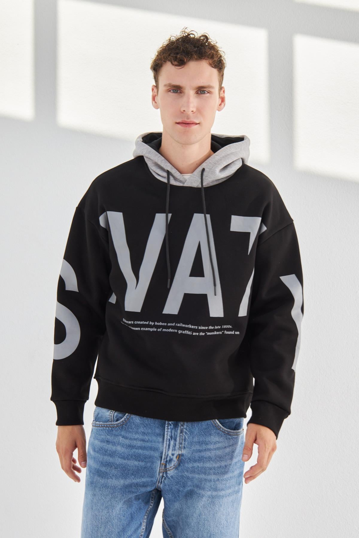 Kapüşonlu Yarım Oversize Sweatshirt