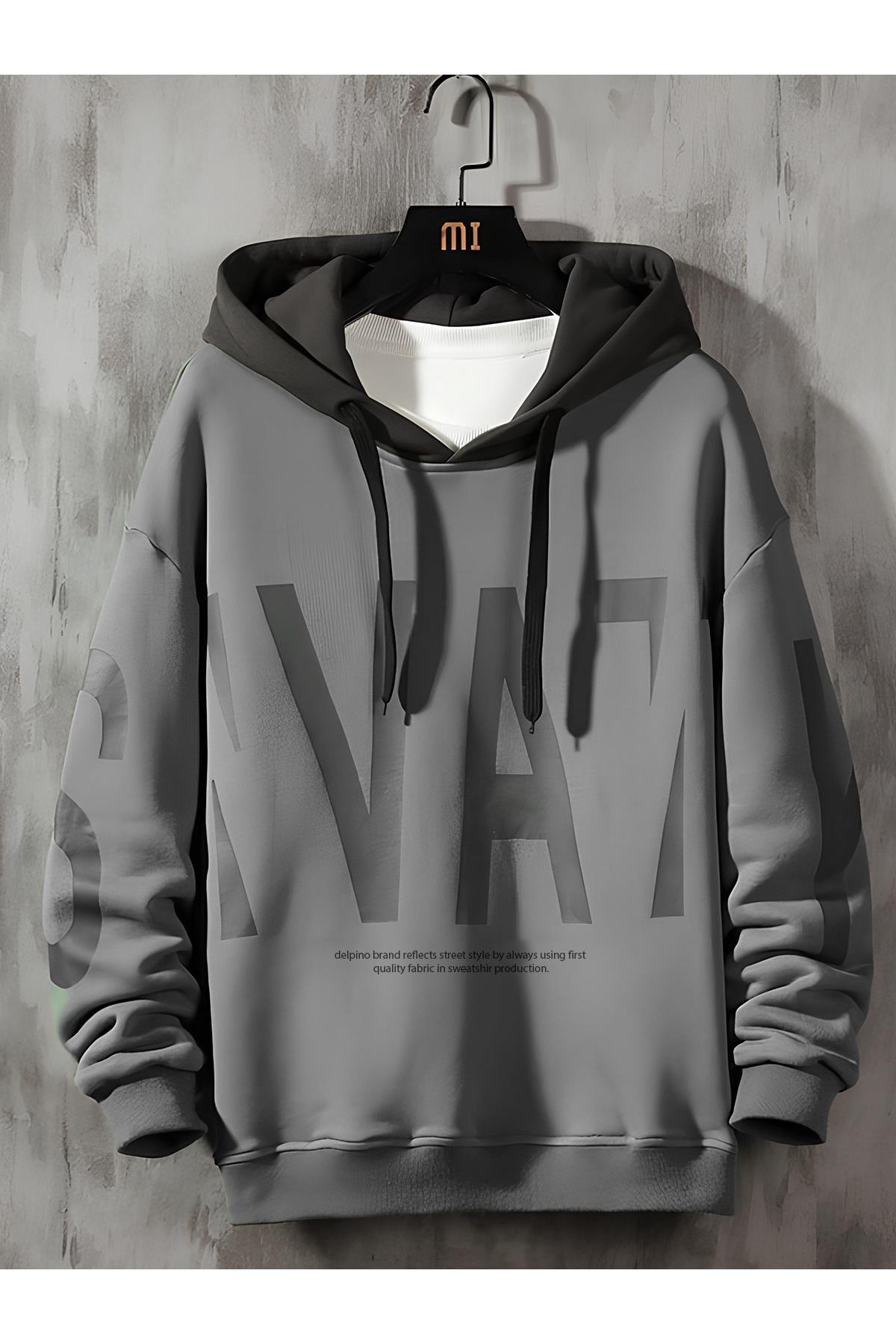 Kapüşonlu Yarım Oversize Sweatshirt